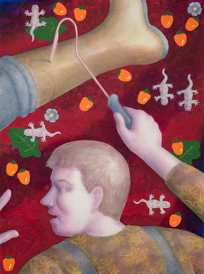 soil slayer, 76 cm x 56 cm, pencil, pigment and oilstick on paper, 2023