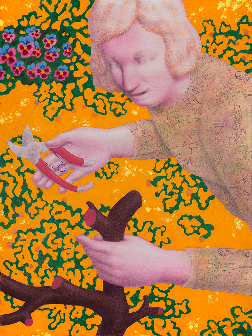 Stutzstrauch, 76 cm x 56 cm, pencil, pigment and oilstick on paper, 2023