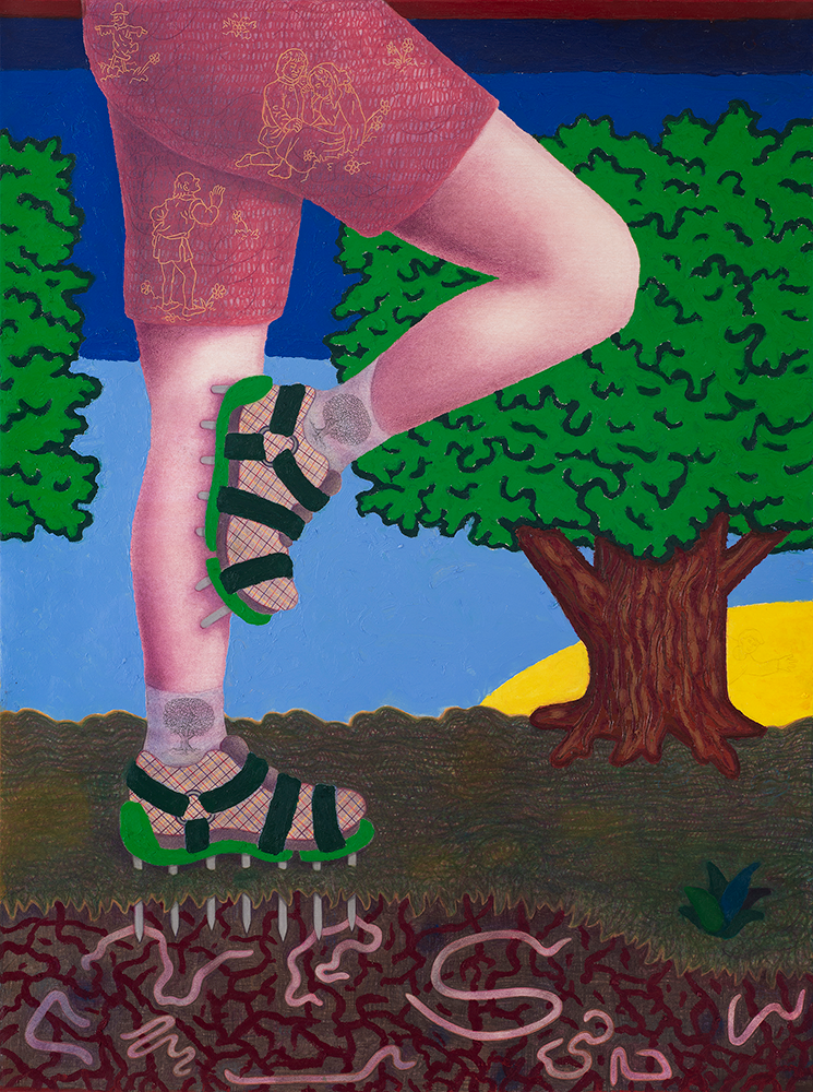 Vertikutierschuhe,  76 cm x 56 cm, pencil, pigment and oilstick on paper, 2023