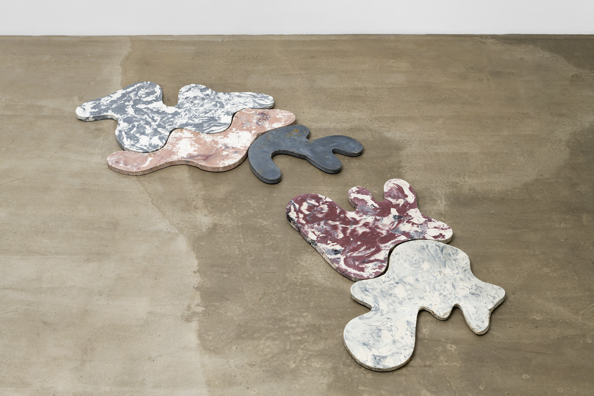 Zuzanna Czebatul, Concrete Shapes Of A Random Mosaic I & II, 2023, sand, cement, pigments, 105 x 80 cm & 80 x 54.5 cm, unique