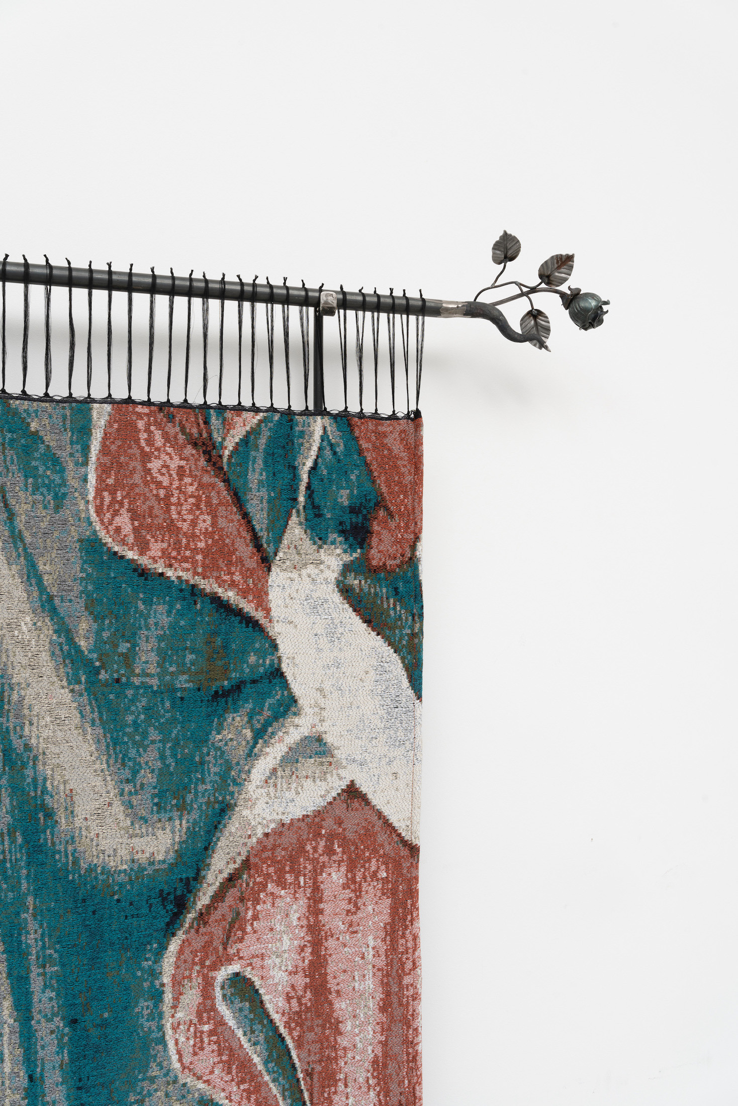 Zuzanna Czebatul, A Trillion Threads Still Weaving (Green Veil) (details), 2023, cotton, polyester, steel, 220 x 165 x 10 cm, unique