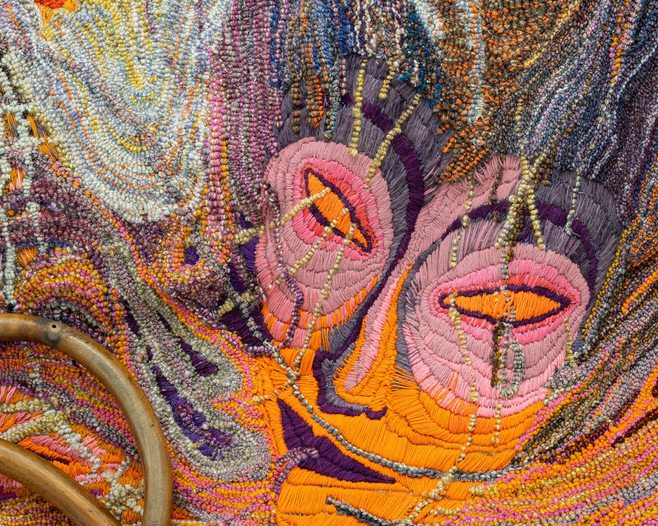 Marta NiedbaÅ‚, PaweÅ‚ OlszczyÅ„ski, "Dissolving" (detail), 2023, wool, cotton, silk on dyed jute, 170 x 190 cm, photo by Szymon SokoÅ‚owski