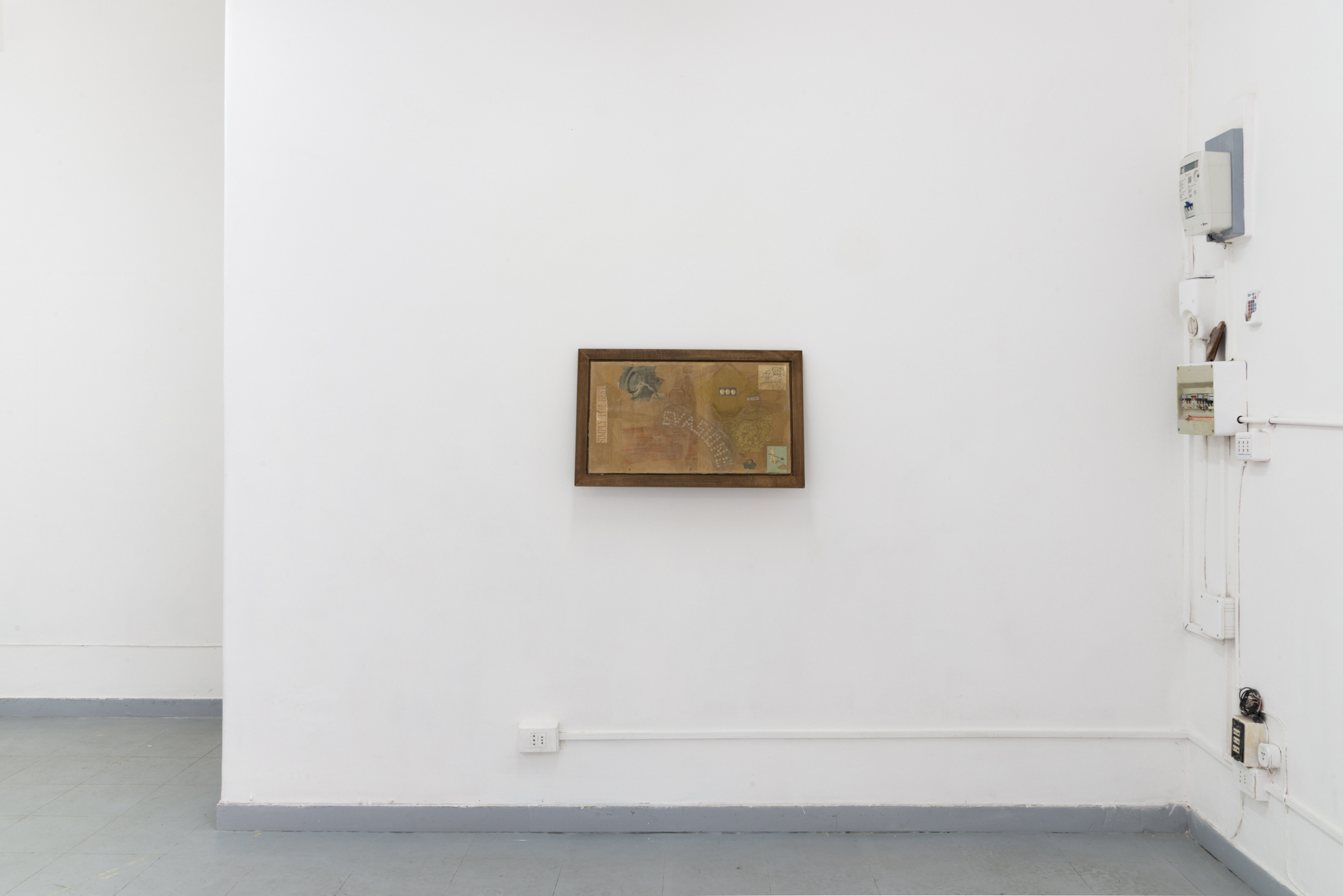 Nina Kettiger, Decision, 2023, Silk paper collage on ring binder, oil pastel, color pencil, charcoal, artist frame