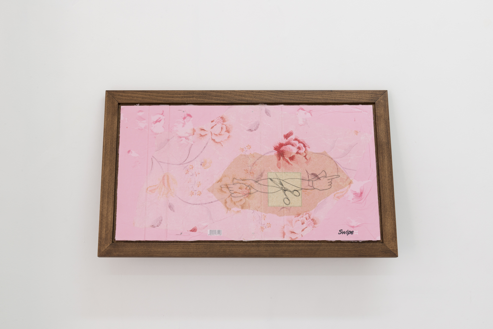 Nina Kettiger, Swipe, 2023, Silk paper collage on organizer, charcoal, artist frame 