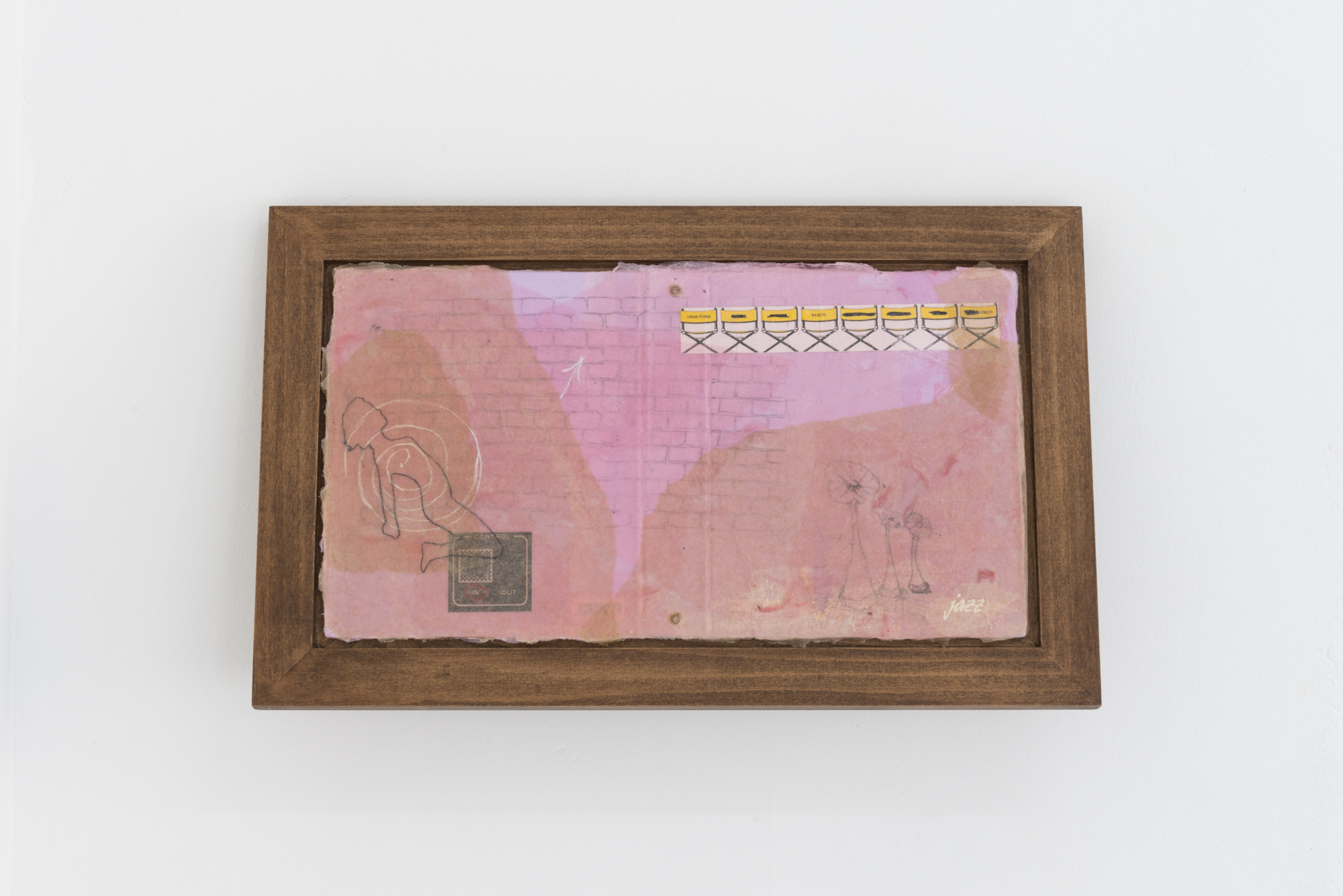 Nina Kettiger, Jazz, 2023, Silk paper collage on diary, oil pastel, color pencil, charcoal, artist frame