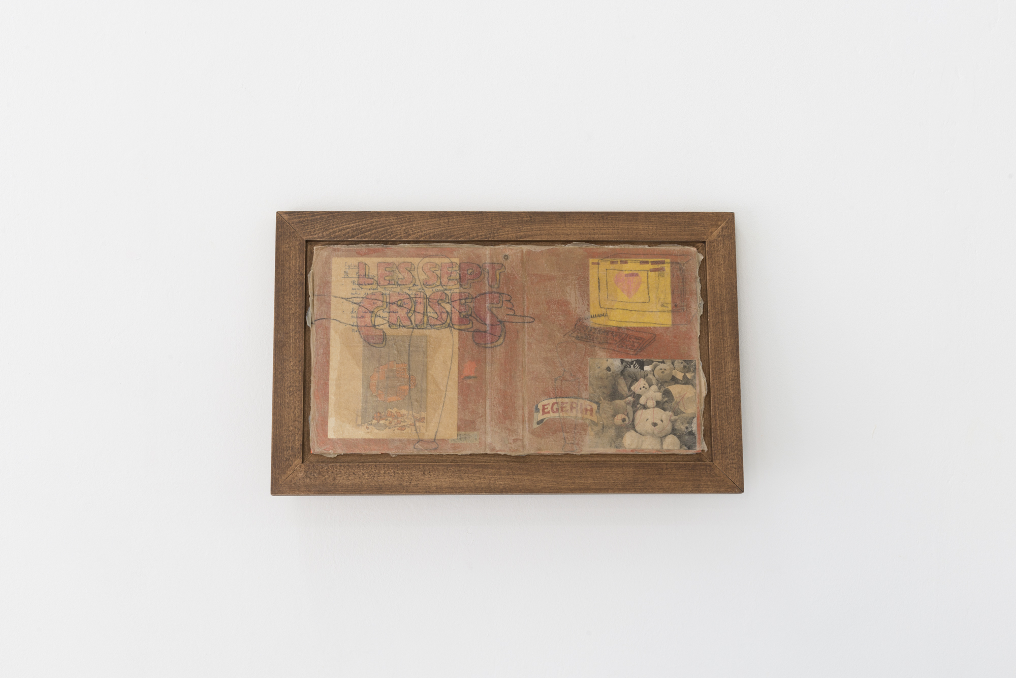 Nina Kettiger, Egeria, 2023, Silk paper collage on diary, oil pastel, color pencil, charcoal, artist frame