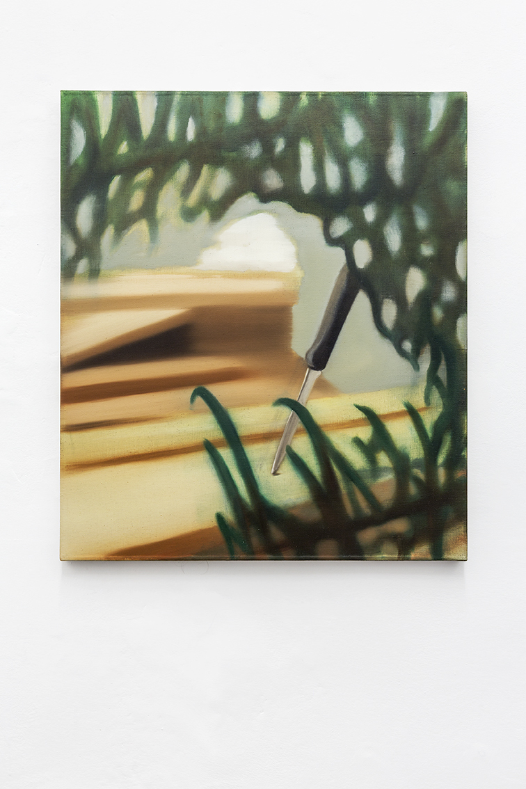 Giulio Saverio Rossi, Un'immagine ci tiene prigionieri (Cosmo), oil on linen, 2022, at Quartz Studio, Torino.