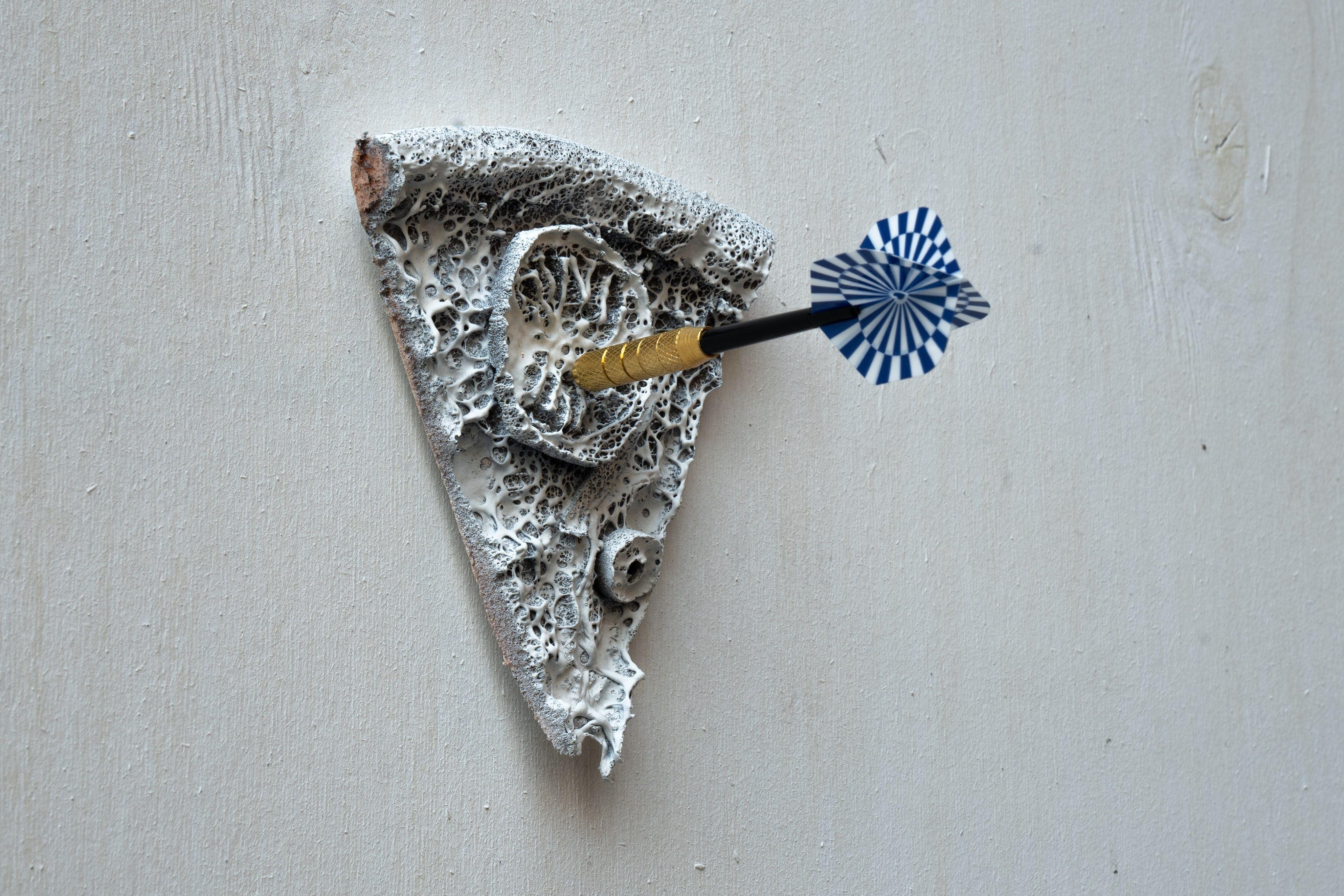 Arthur Golyakov, âBiteâ, 2023, extruded polystyrene foam, spray paint, acrylic, dart, dimensions vary