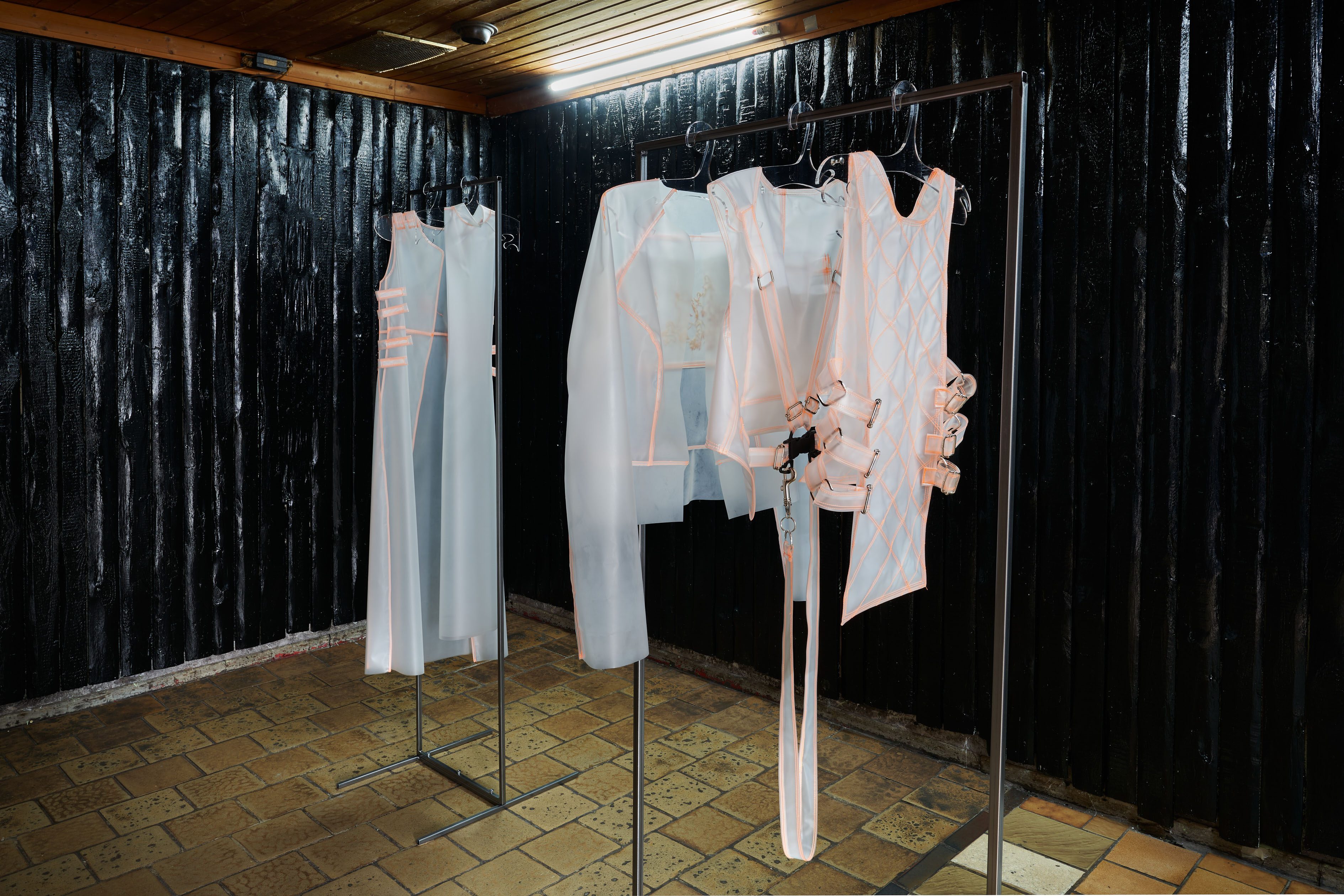 Nora Hansen, I want to paint your name in the sky (myths of creation), 2023, Silicon, Cotton and Silk Stitching Thread, Nylon Thread, Metal, Plexiglass, Photo: Alwin Lay