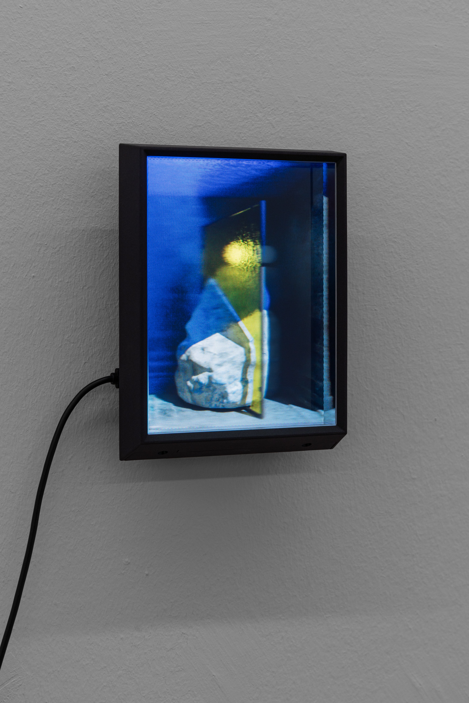 Paul Valentin, Quilt 1, 2023, 3D rendering, hologram frame,  17,5 x 12,5 cm.