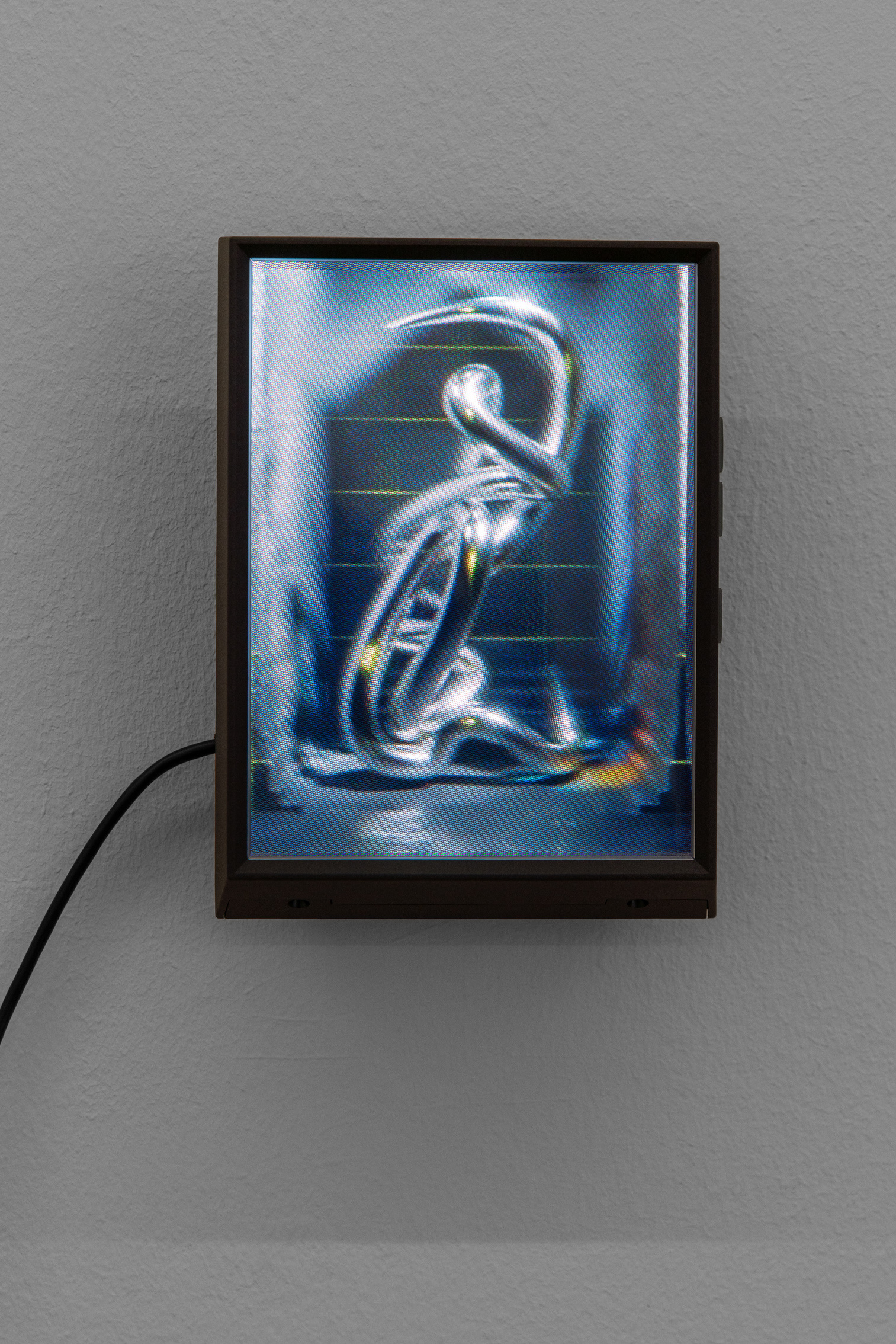 Paul Valentin, Quilt 3 (animated), 2023, 3D rendering, hologram frame,  17,5 x 12,5 cm.