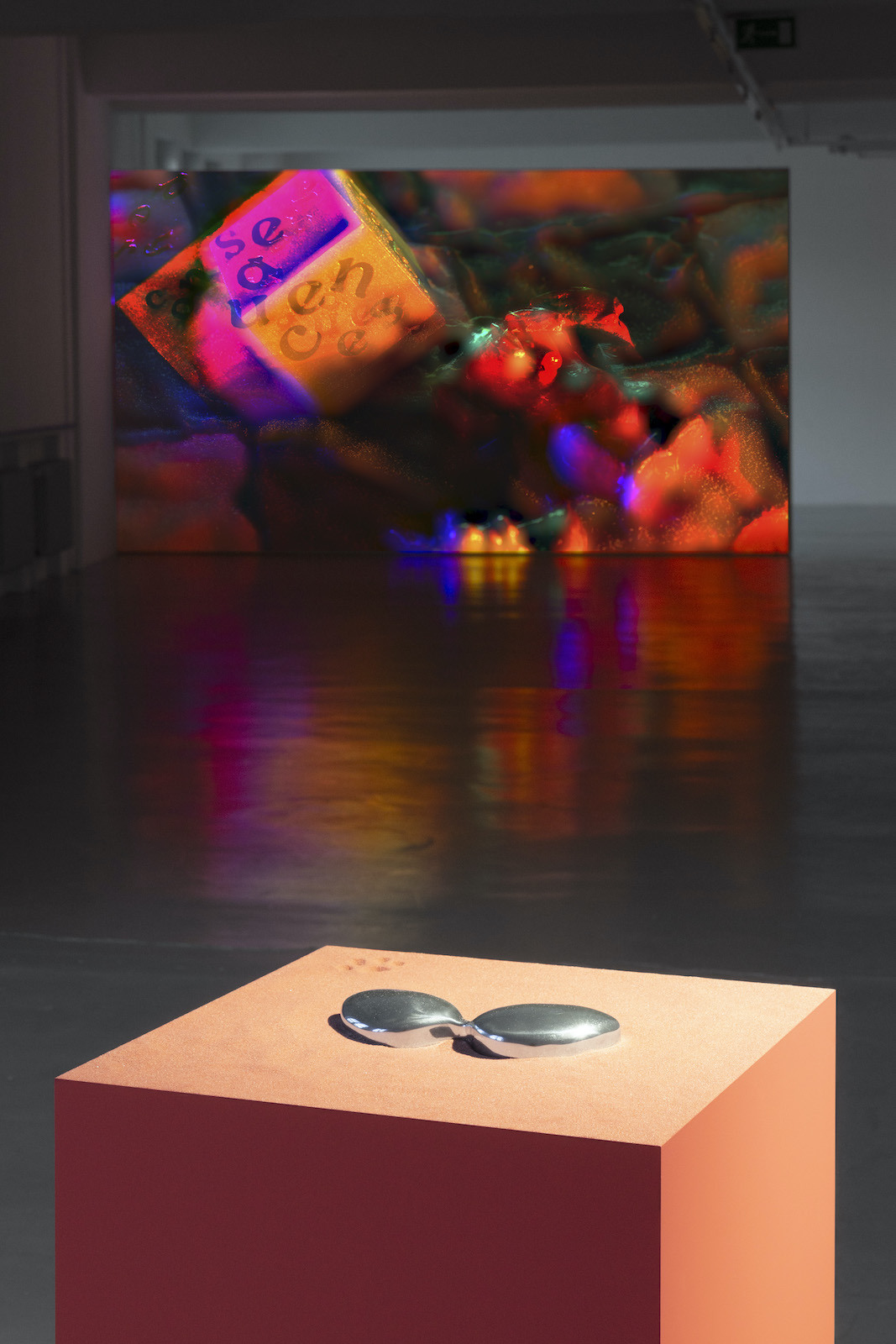 Jala Wahid: Funerary Sunglasses, 2023; I Love Ancient Baby, 2023. Installation view GAK 2023. Photo: Franziska von den Driesch
