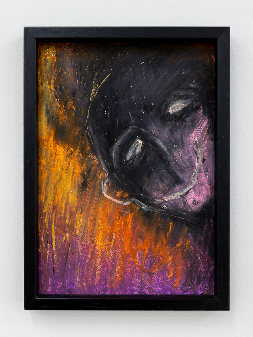 Self Portrait. Oil pastel on watercolor paper, coarse grain. 21 x 29,7 cm. (framed) 2023