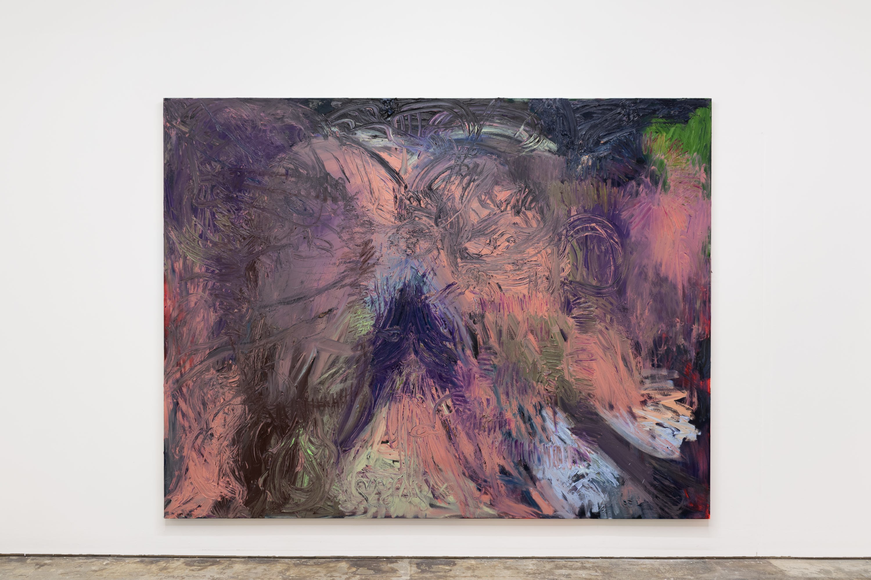 Summit, oil paint, spray paint, oil stick, hot pink pigment and glitter on canvas, 260 x 200cm, 2023