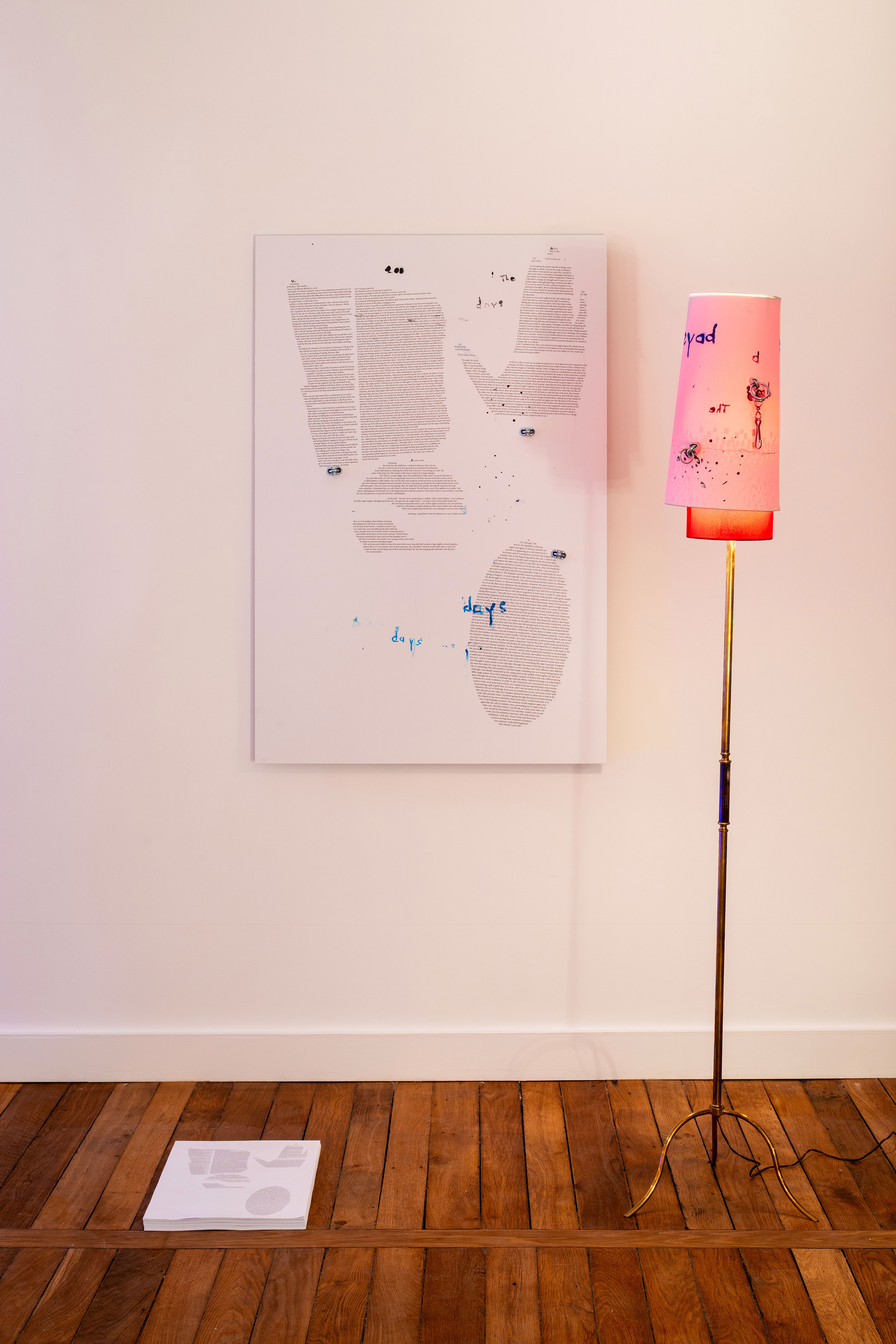Josef Strau, *Days at Florence – The Lamp as a Printer*, 2011, C-print on aluminium Dibond, metal, ink, glue, modified copper lamp and overworked lamp shade