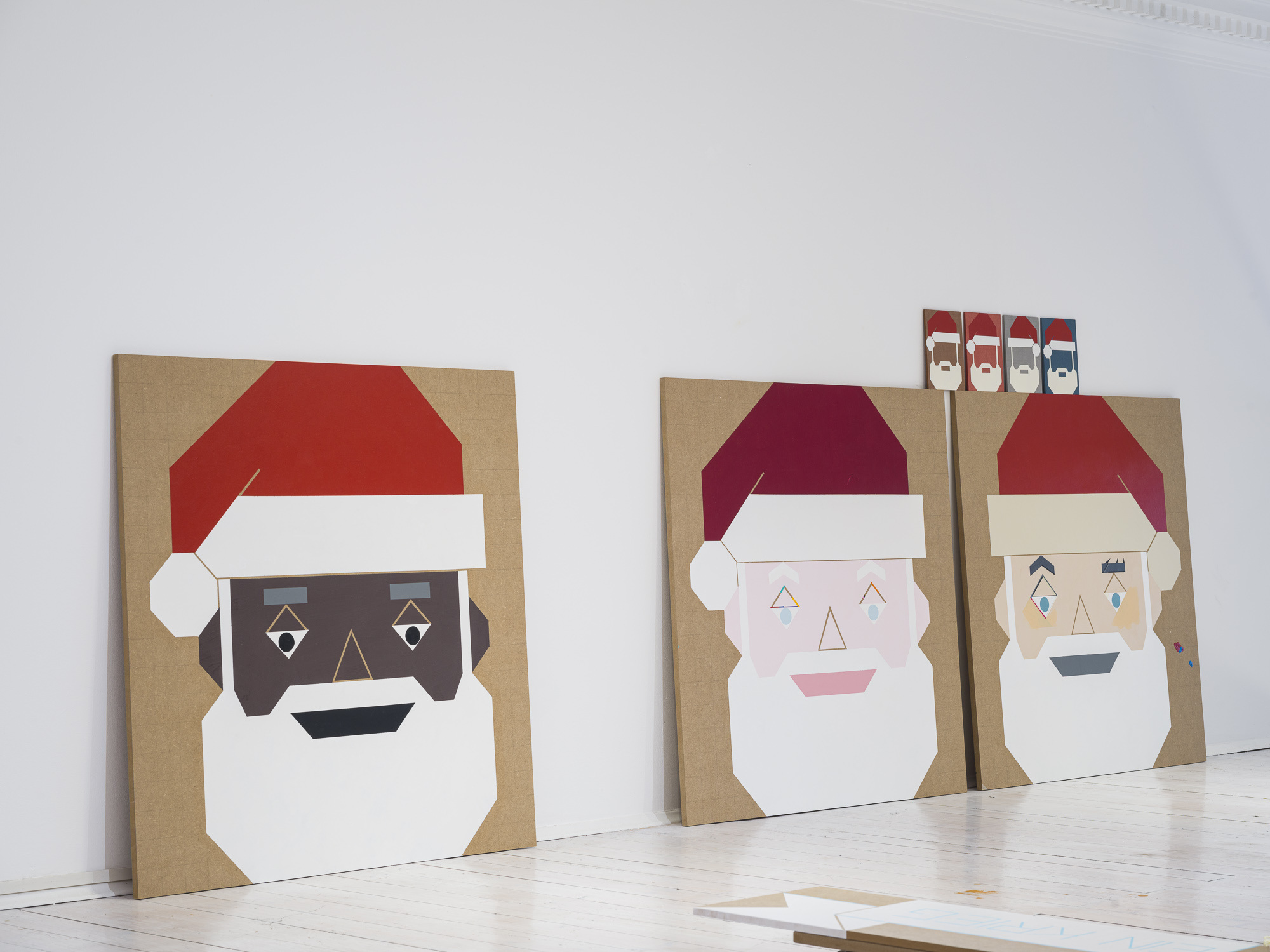 Siggi Hofer, 'Santa 2', 'Santa 1', 'Santa 3', 2023. Acrilic and Lacquer on MDF panel. each 100x100 cm. Installation view at Spazio CUT. Photo:Tiberio Sorvillo