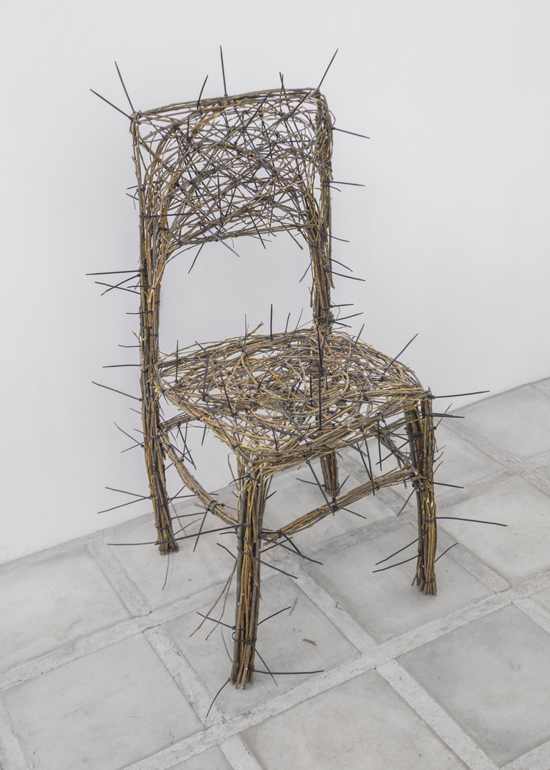 Evgeny Berezin & Ekaterina Serikova, Untitled, 2023, branches, plastic clamps, 45 х 45 х 85 cm.