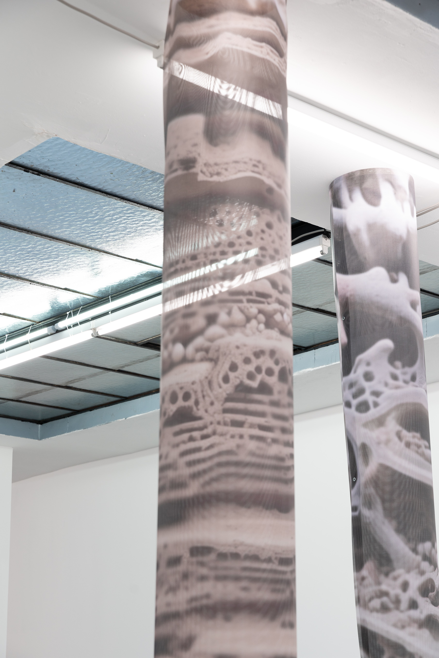 Pillar 1 / 2 / 3, 2023, pigment print on mesh, made to measure, 360x30x30 cm