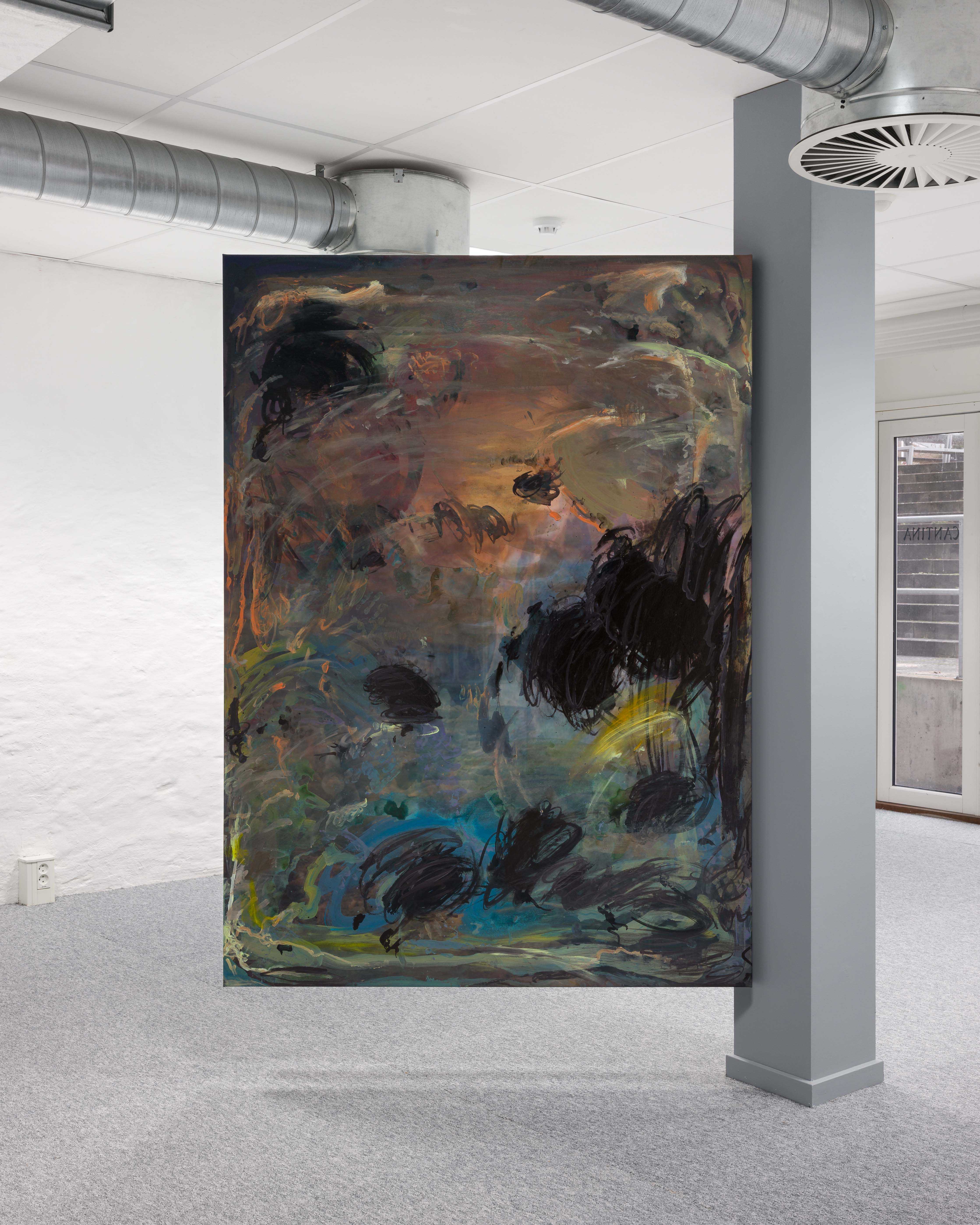 Michele Gabriele, Estremi per un paesaggio disonesto (Extremes for a dishonest landscape) (detail), 2023 acrylic paint, pastels, charcoal and powder pigments on printed synthetic canvas, 130x180 cm
