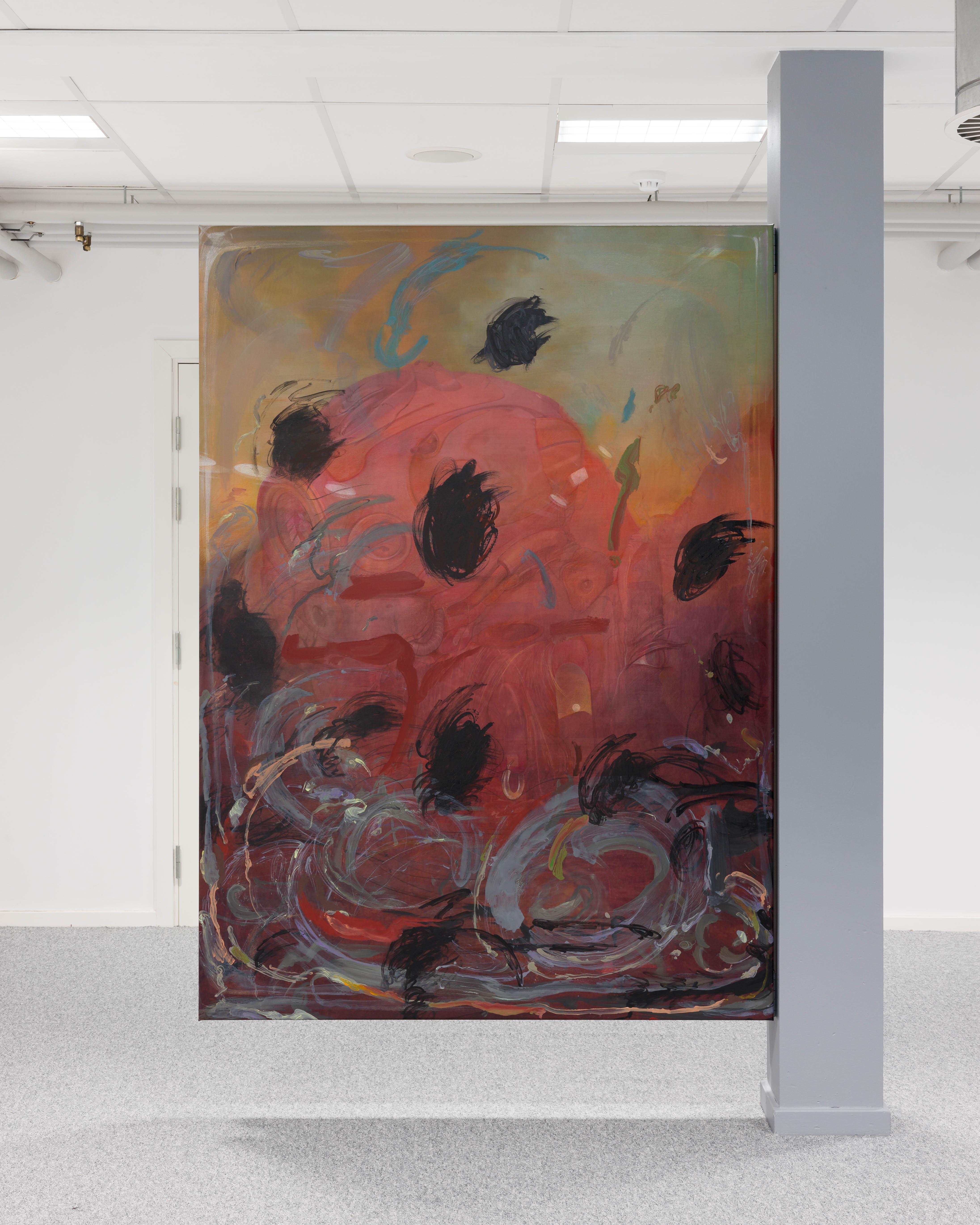 Michele Gabriele, Come l’altro giorno (like the other day), 2023, acrylic paint, pastels, charcoal and powder pigments on printed synthetic canvas, 130x180 cm