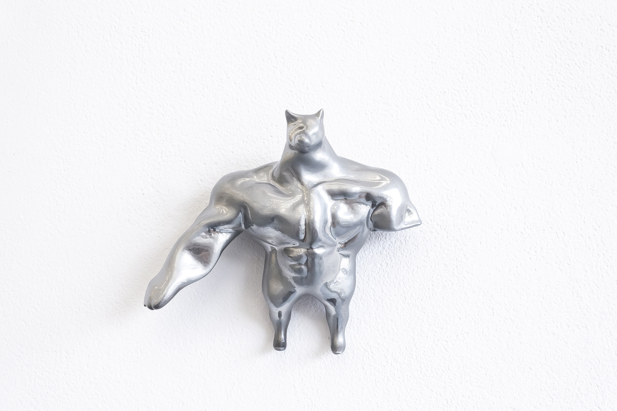 There Are Two Doges Inside of You, objects: 3D prints, chrome paint, 10x13x4 cm each, 2023.
