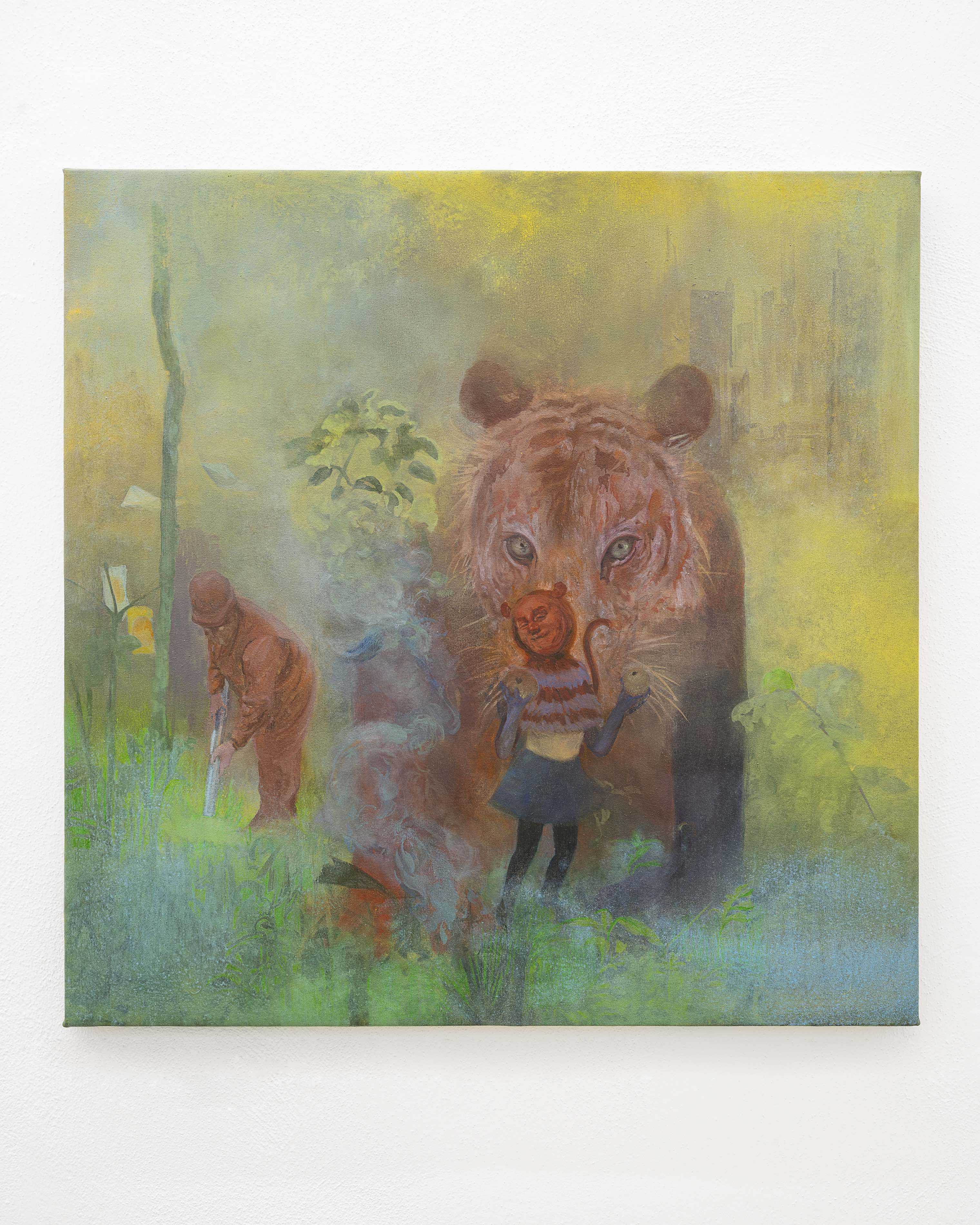 Justine Neuberger a tigerâ€™s leap into the past, 2023 Oil on canvas 86x86 cm | 33x33 in