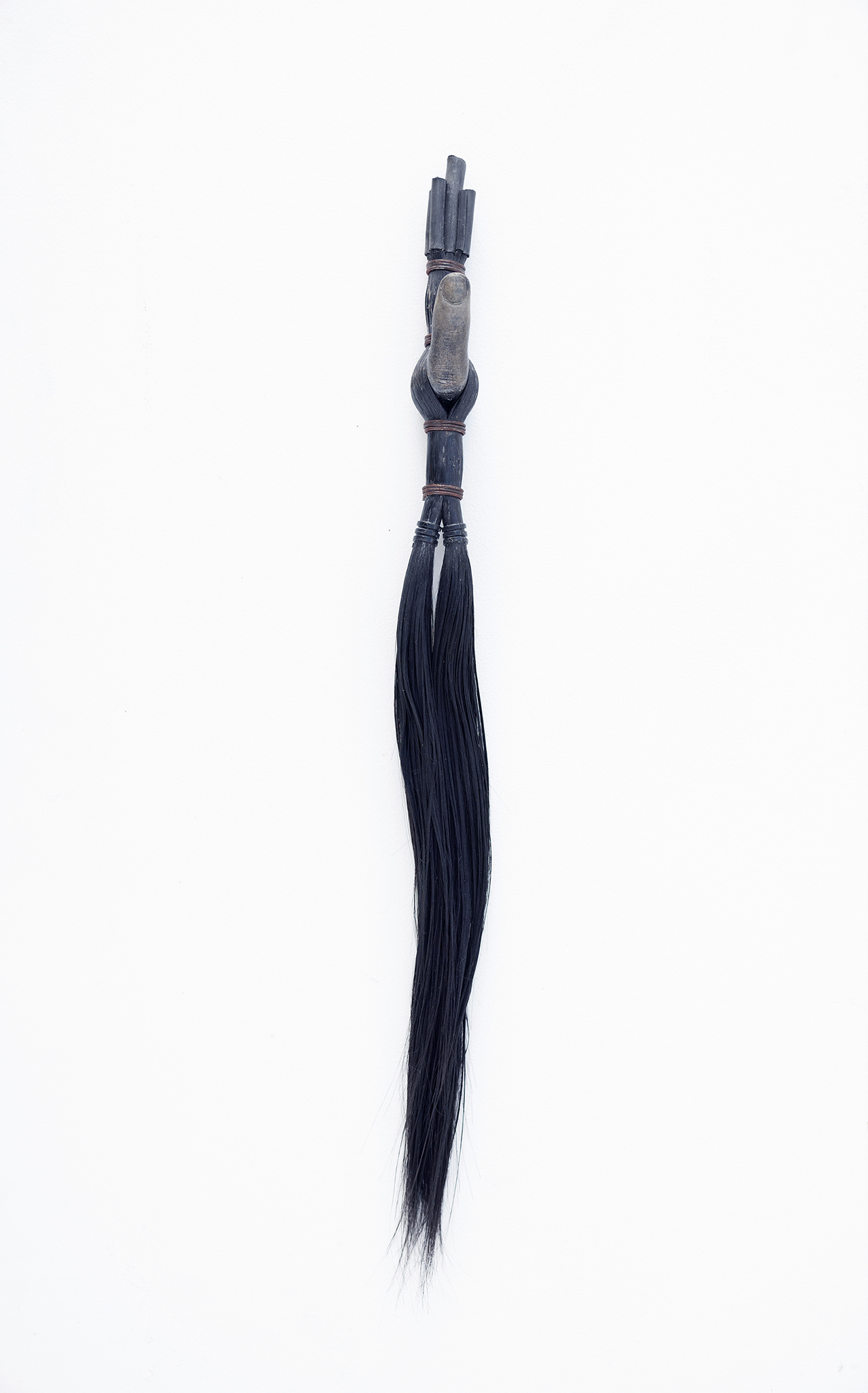 Taka Kono / godsend (3) / Hair, cement, steel wire, binding tape / 56Ã—4cm / 2021
