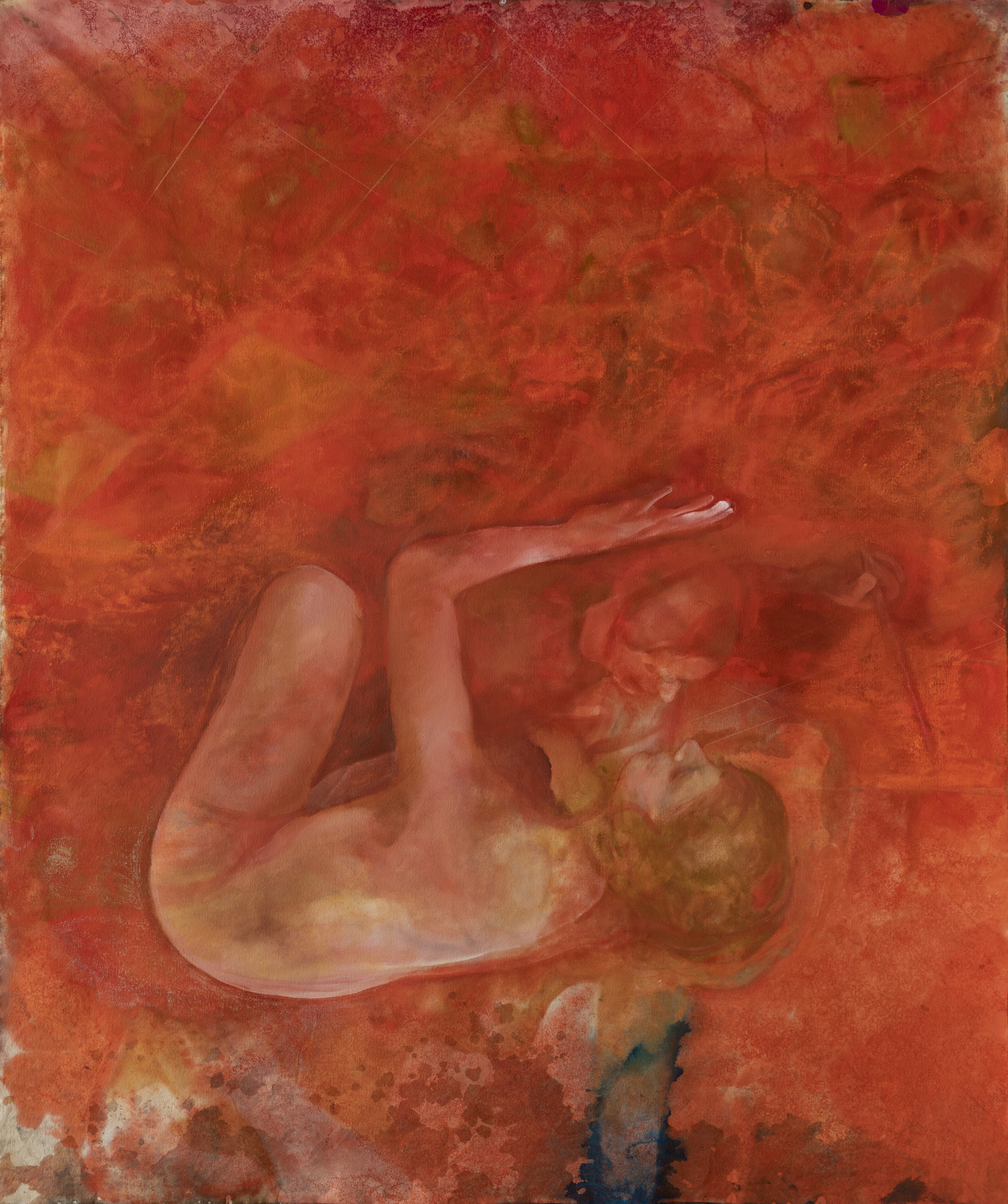 "Woman in Red", 2023, oil and pastel on canvas, 183X153cm,  side one (two sided work)