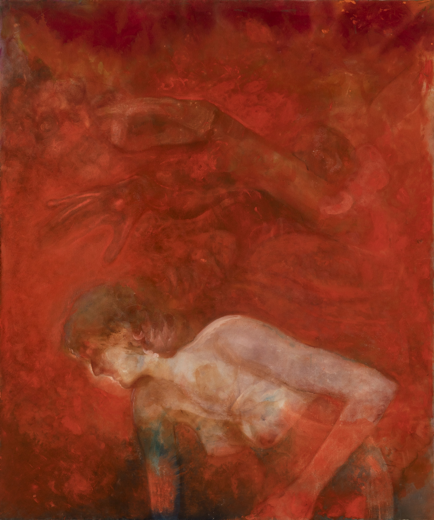 "Woman in Red", 2023, oil and pastel on canvas, 183X153cm,  side two (two sided work)