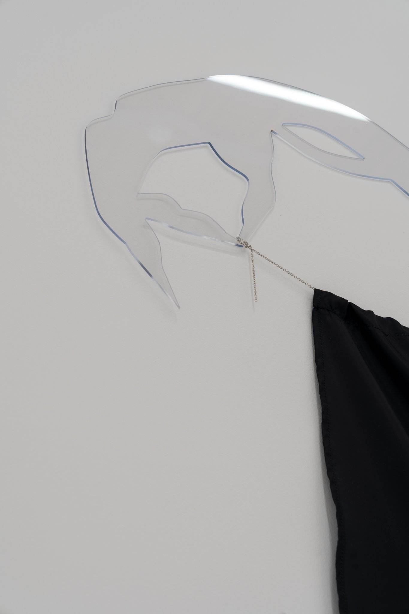 âI Walk Away From Your Smile Againâ, 2023, polycarbonate, fabric print, chain, beads, 158x94 cm (fabric size) (details)