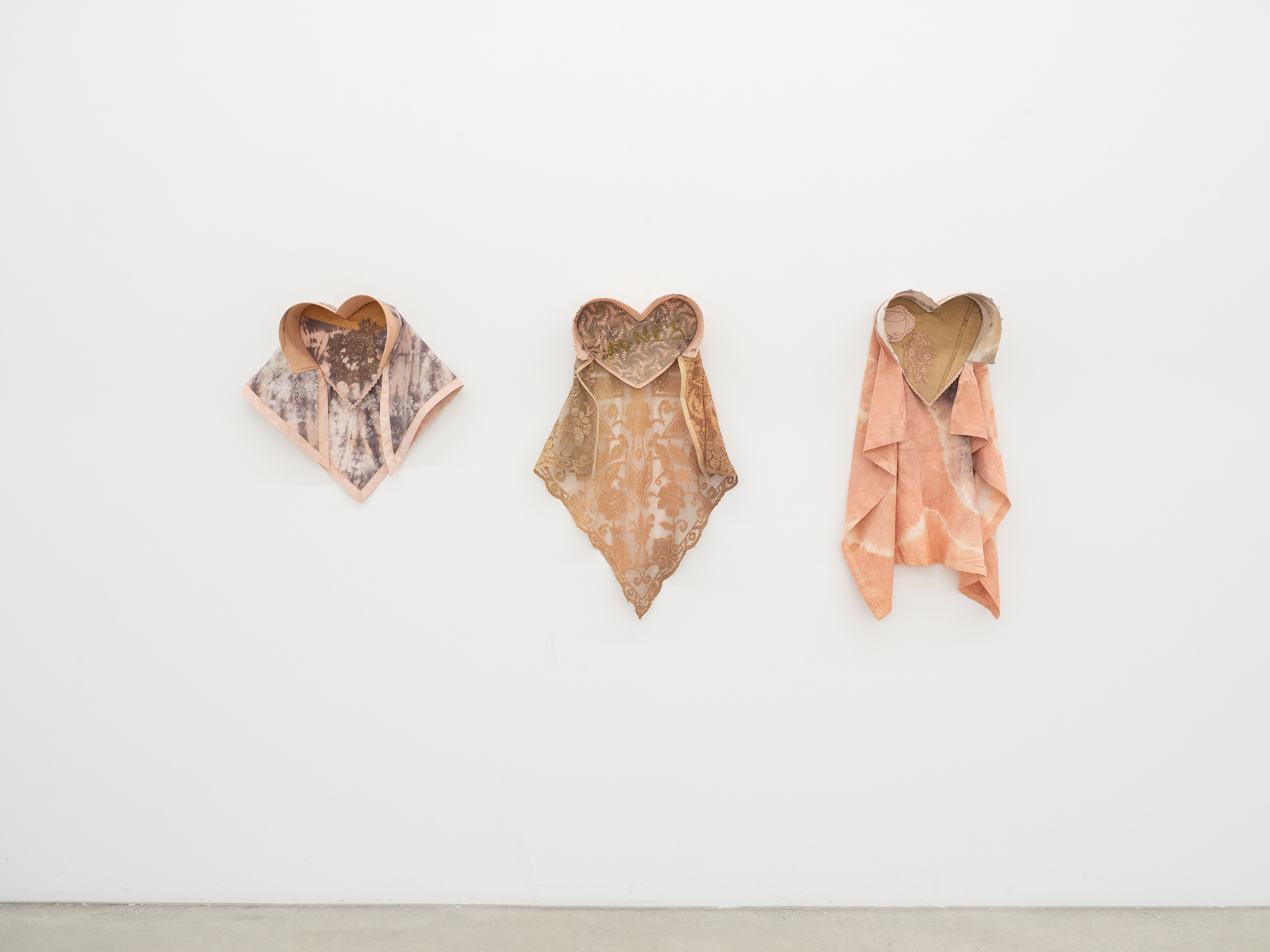 Katherina Zschan, Agnes Huswirt, Elsa Lowlin, Anna Reutinger with Lisa Mazenauer, Barbara Muff and Franca Schaad, Second hand linen, cotton, iron sulfate, tannic acid, onion skins, madder, alder buckthorn, Variable dimensions 