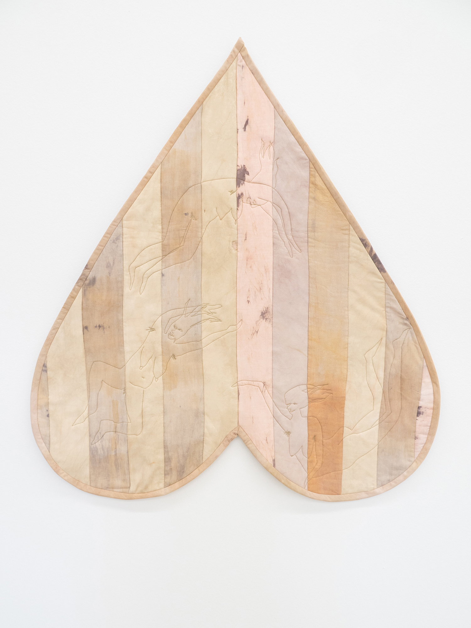 They bathed naked in the Rhein, Anna Reutinger, Second hand linen, cotton, onion skins, madder, alder buckthorn, 93 x 102cm