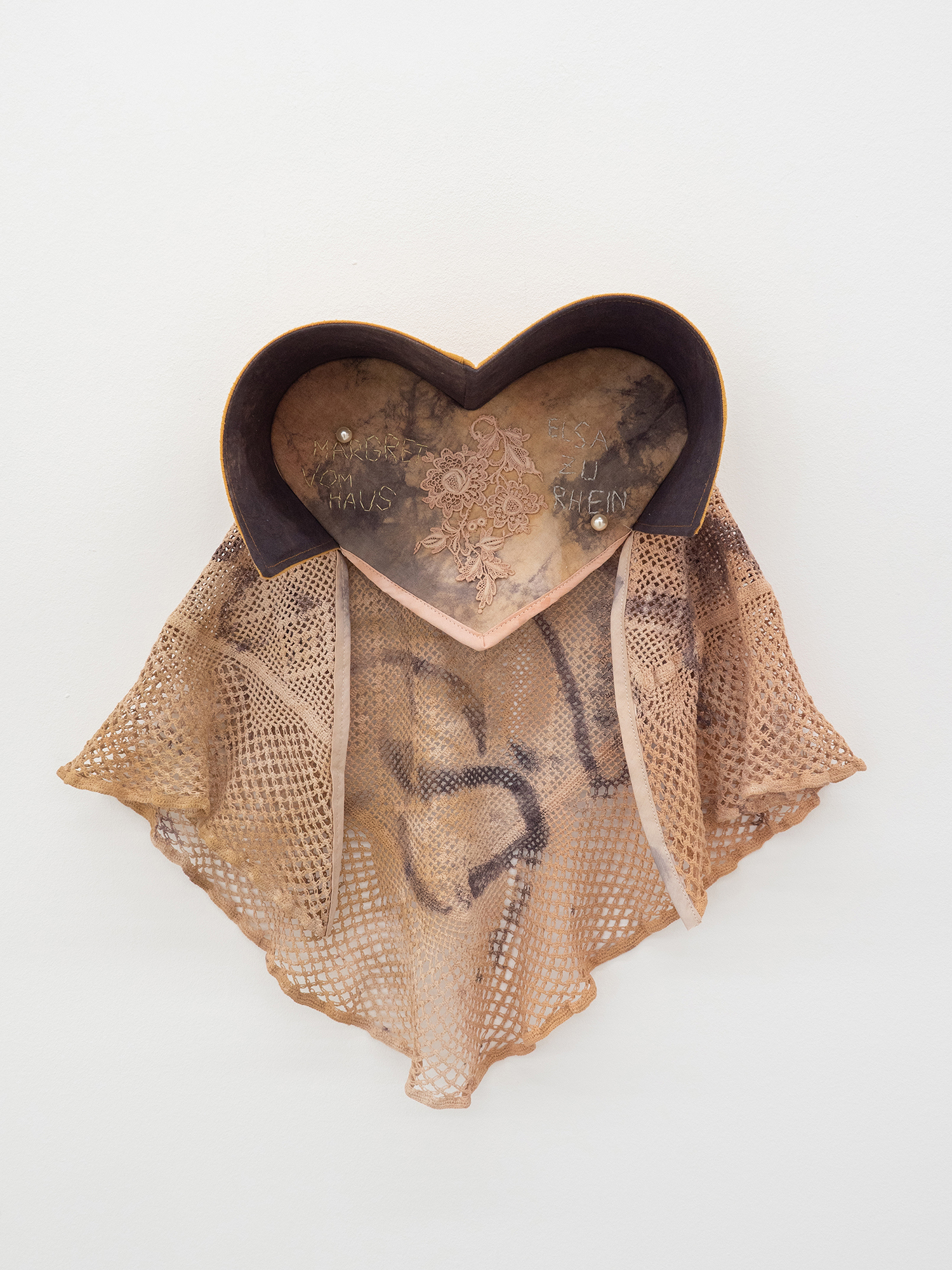 Margret vom Haus und Elsa zu Rhein, Anna Reutinger with Stefanie Albrecht, Second hand linen, cotton, iron sulfate, tannic acid, onion skins, madder, alder buckthorn, Variable dimensions