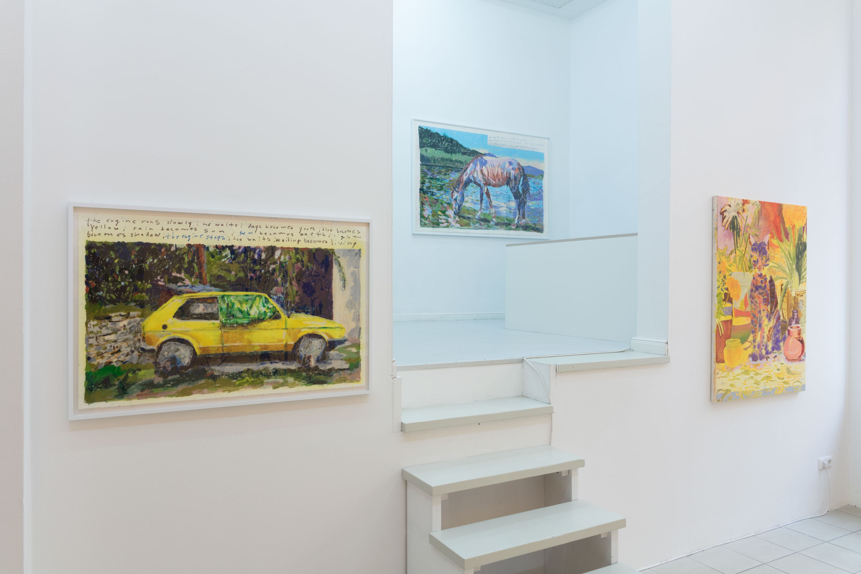 Laurentius Sauer, waiting in a yellow car, 2023 Ăl Stift auf Papier, gerahmt 101 x 65 cm