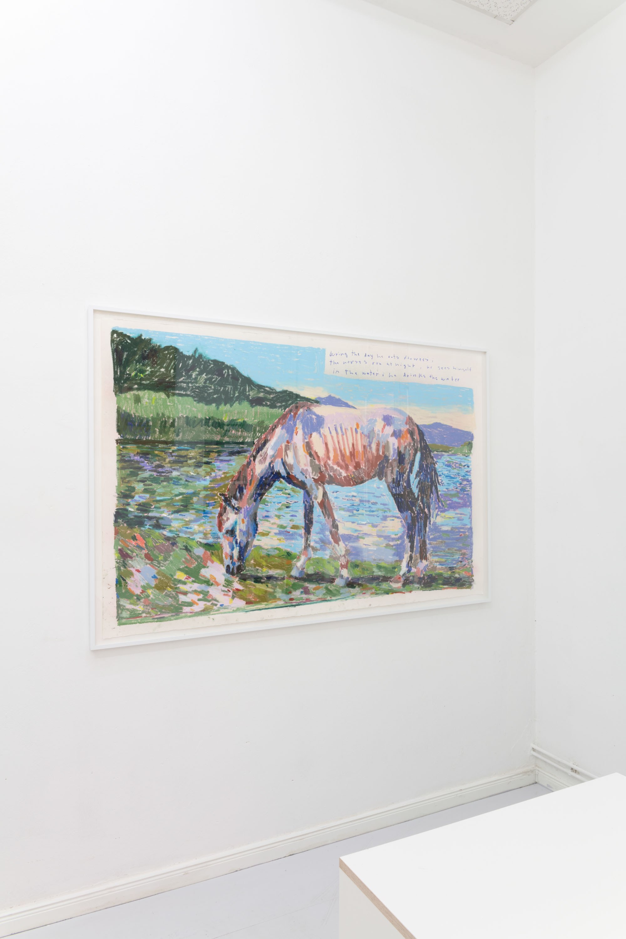 Laurentius Sauer, horses run at night, 2023 Ăl Stift auf Papier, gerahmt 167x108 cm