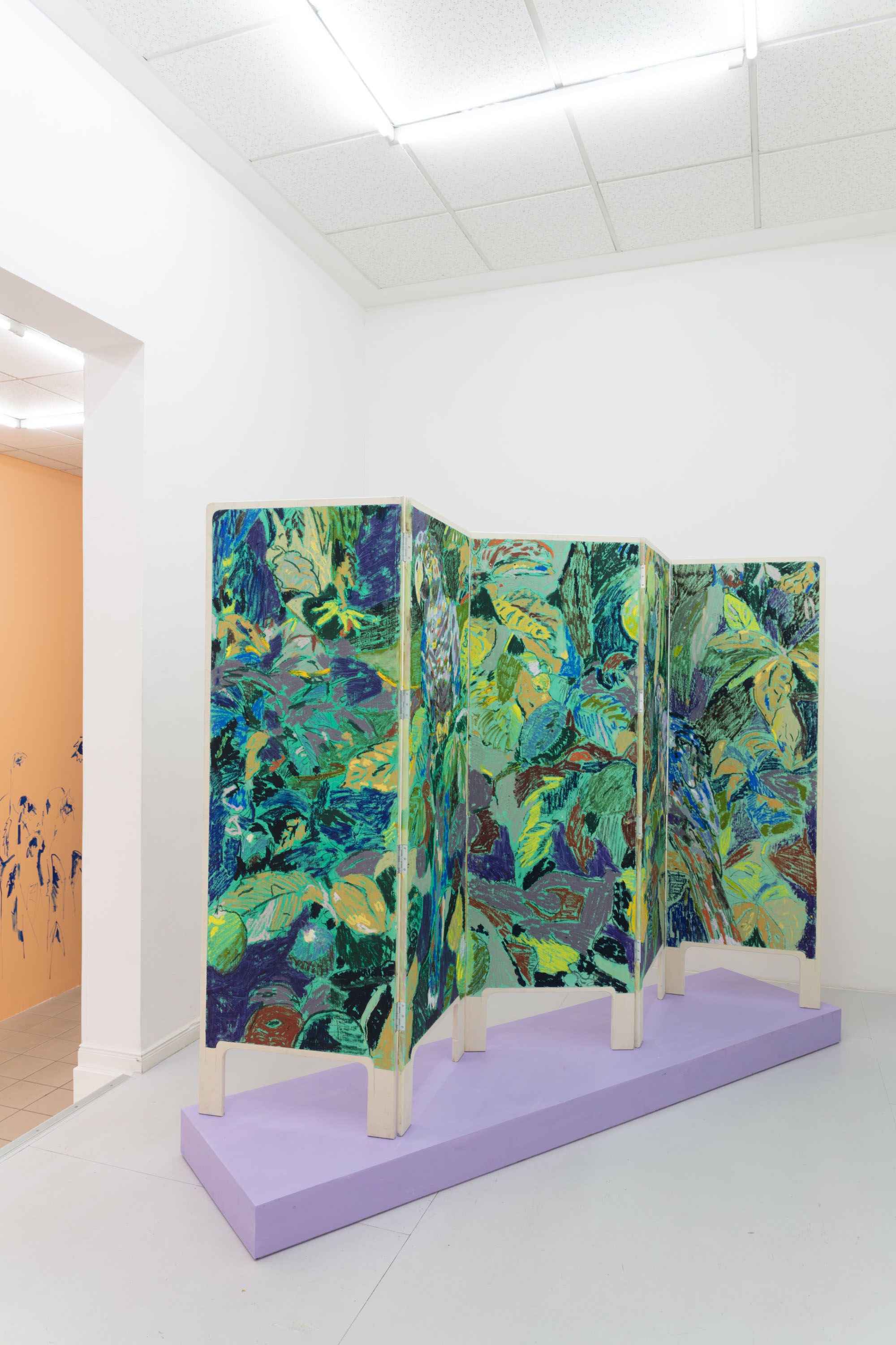 Laurentius Sauer & Timur Lukas Due Two Paravent 1, 2023 Ăl Stift, Lack auf Holz 194,5 x 250 x 60 cm