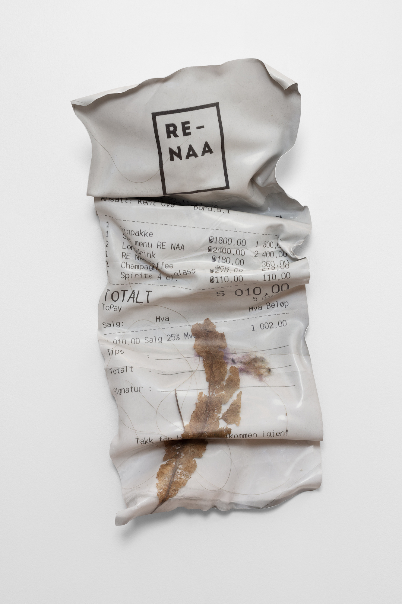 Tor Erik BÃ¸e, Receipt (RE-NAA), 2022, Printed PVC, 90 x 44 x 13 cm