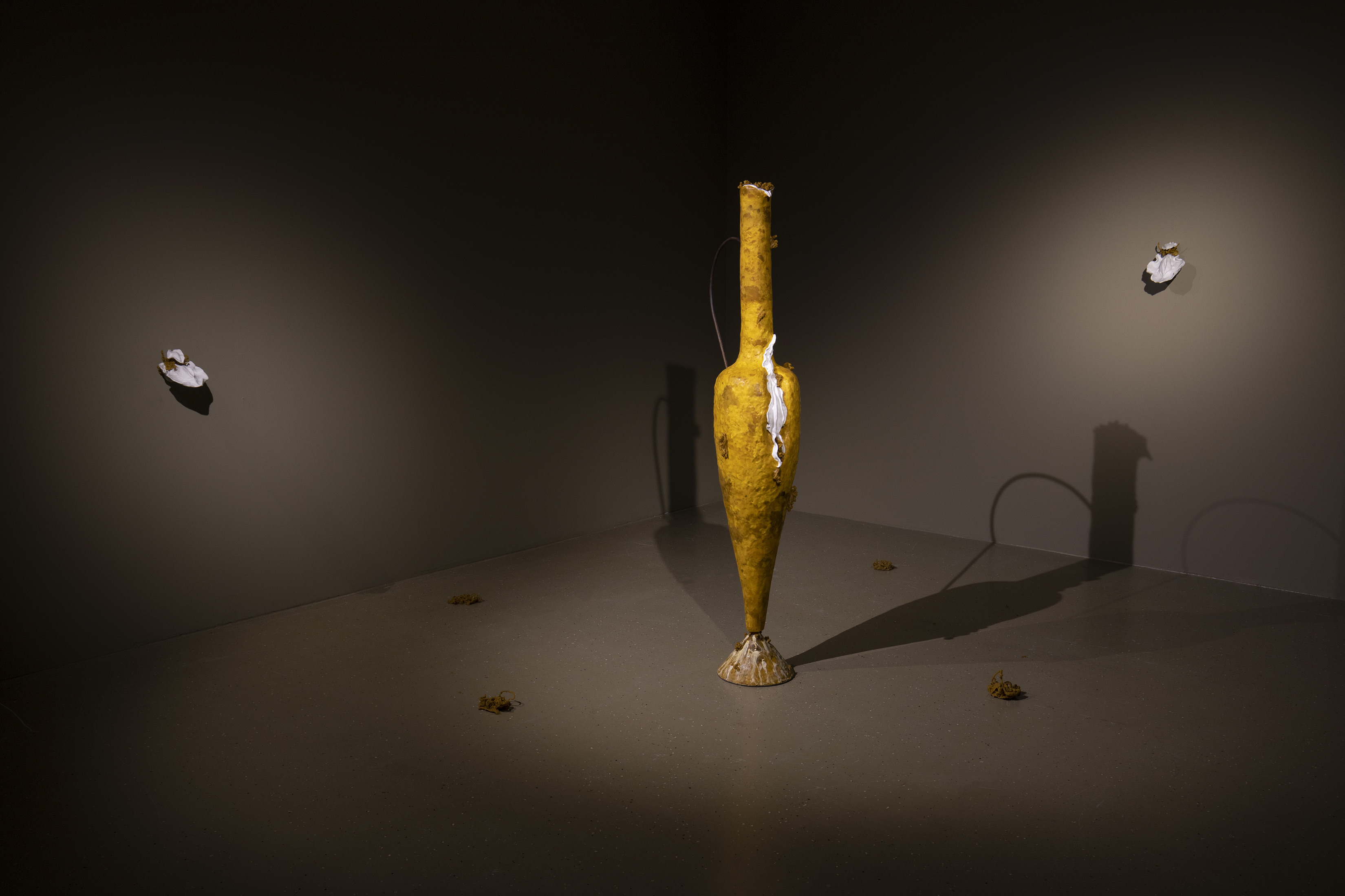 Gideon Horváth,  Vase of Virulence and its Off- spring bee wax, porcelain, metal construction, 2023, by Leontina Berkova