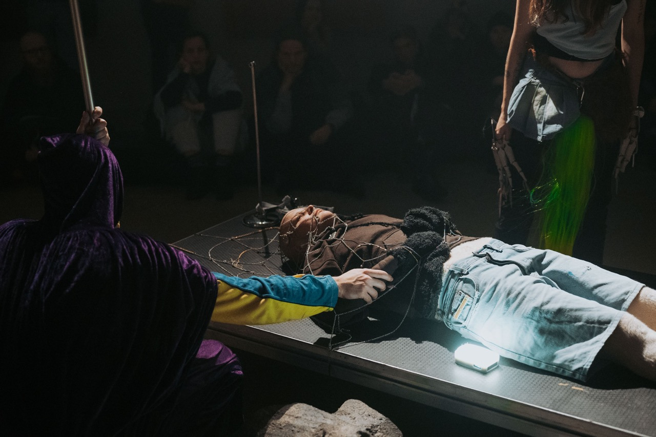 plants littering, eels swelling... ,  Performance x Larp by Natália Sýkorová  with guests Teuta Jonuzi, Saro Gottstein, Kodiki, Juraj Bileny and sound by Lenka Adamcová  14.01.24, by Lujza Stopková