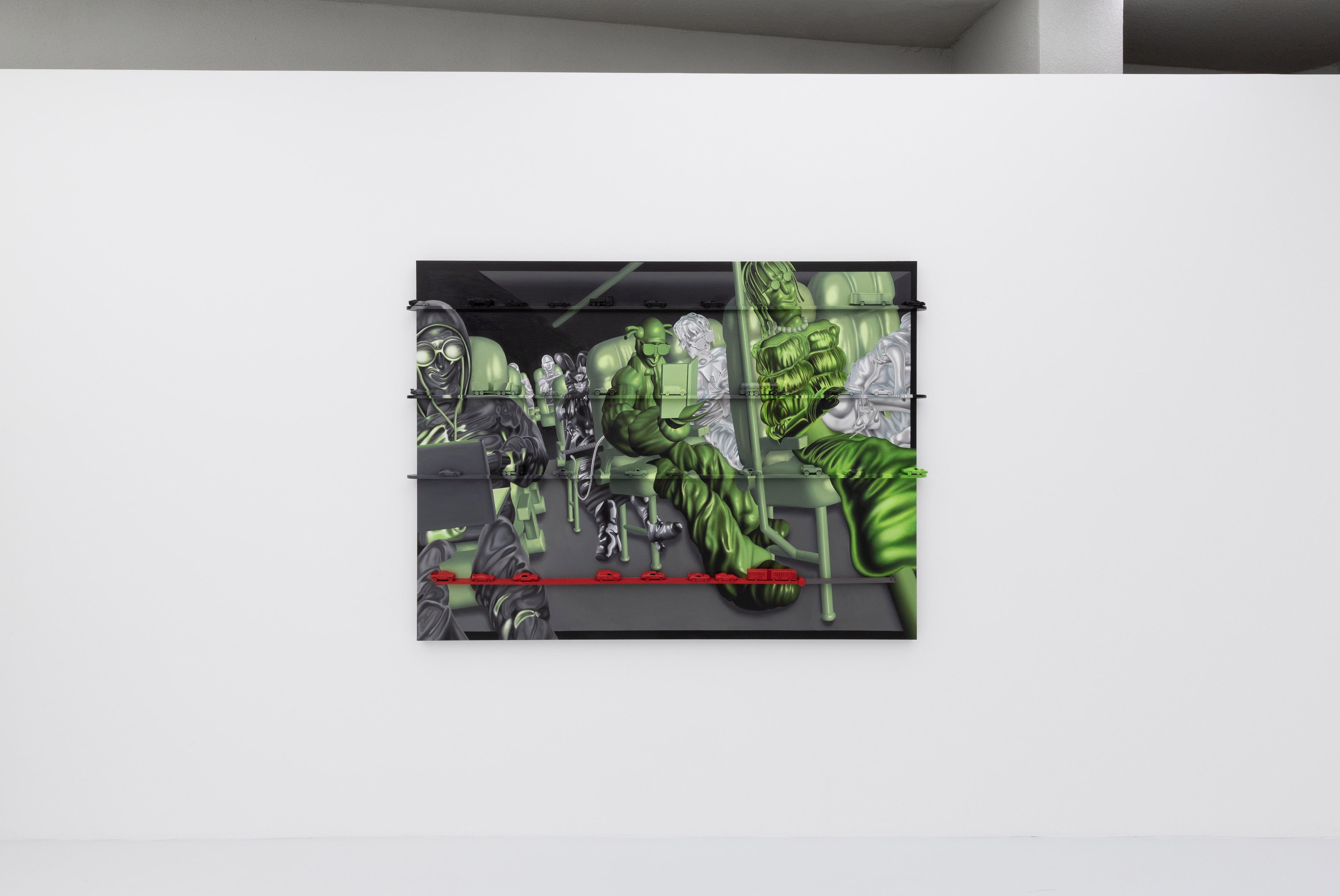 Seungwoo Kang, 2Q027-001, 125x172x6.5cm, Oil, acrylic on canvas, wood, hot wheels, diorama human figure, 2024
