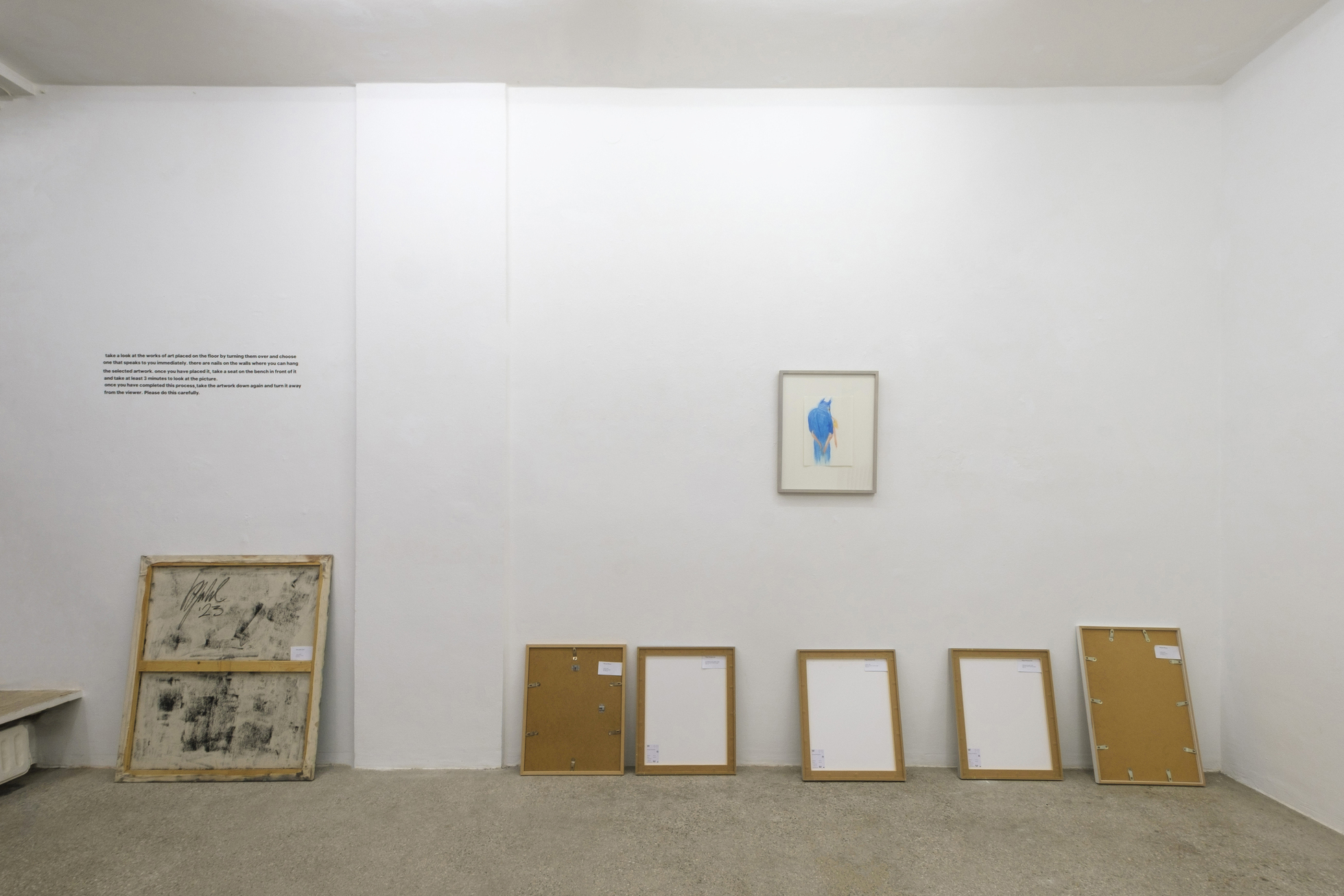 Installation view, "Self Service", with work by Olga WiedenhÃ¶ft, Untitled, 2022, Watercolor pencil / pencil on paper, 30x21 cm