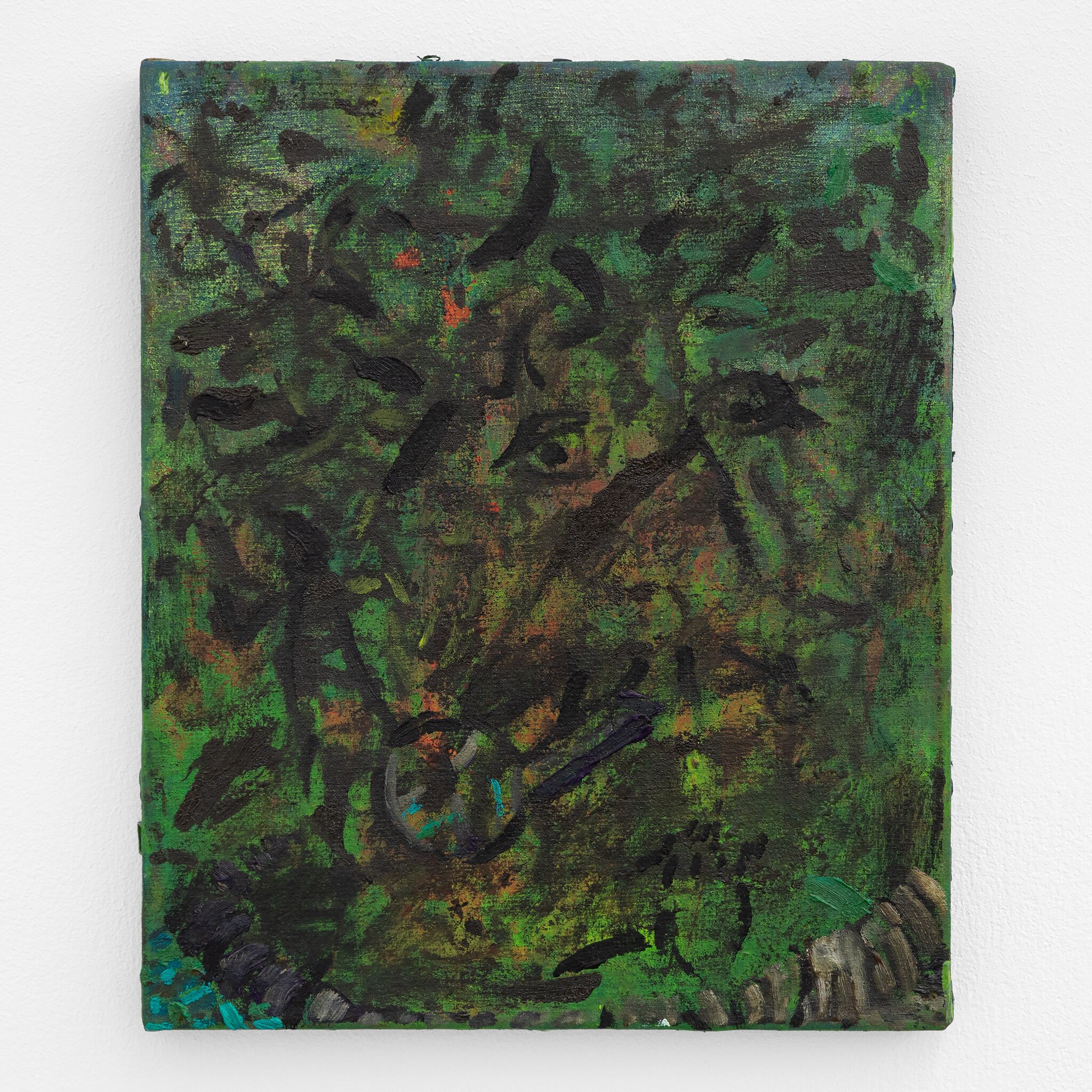 Guy Allott, Young Man with Pipe (Men with pipes I), 2021 · Oil on canvas · 30 × 25.5 × 2 cm / 11.8 × 8.9 × 0.8 in · Courtesy the artist and Mountains, Berlin © Julie Becquart