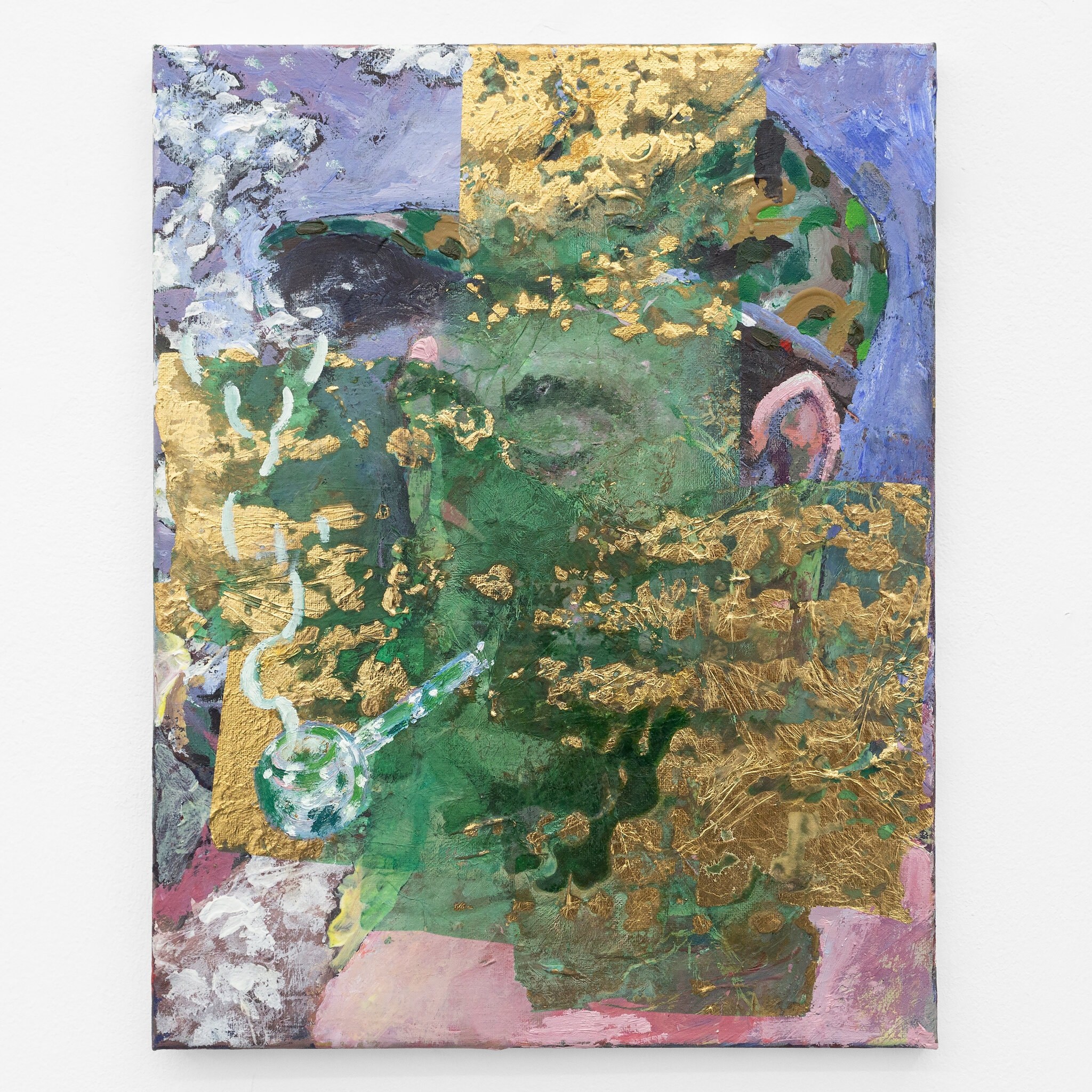 Guy Allott, Man with Pipe (Men with pipes X), 2023 Â· Oil on canvas Â· 45 Ã— 35 Ã— 2,5 cm / 17.7 Ã— 13.8 Ã— 0.9 in Â· Courtesy the artist and Mountains, Berlin Â© Julie Becquart