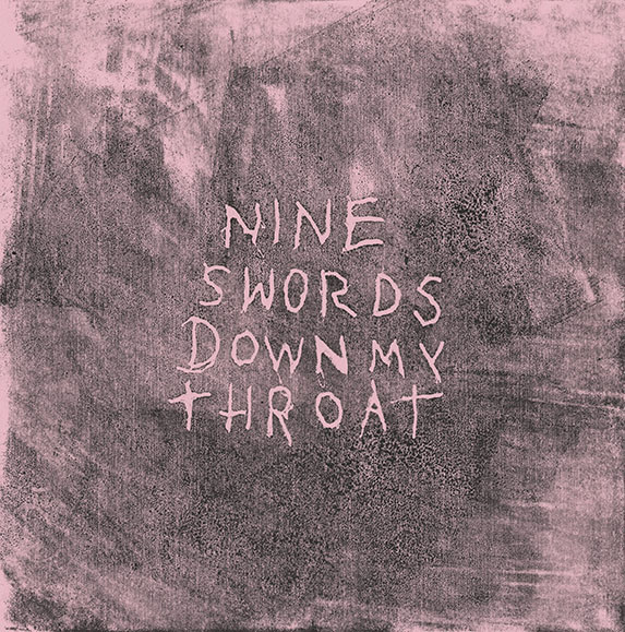 NINE SWORDS DOWN MY THROAT / xylography on paper / 20x20 cm/ 2023