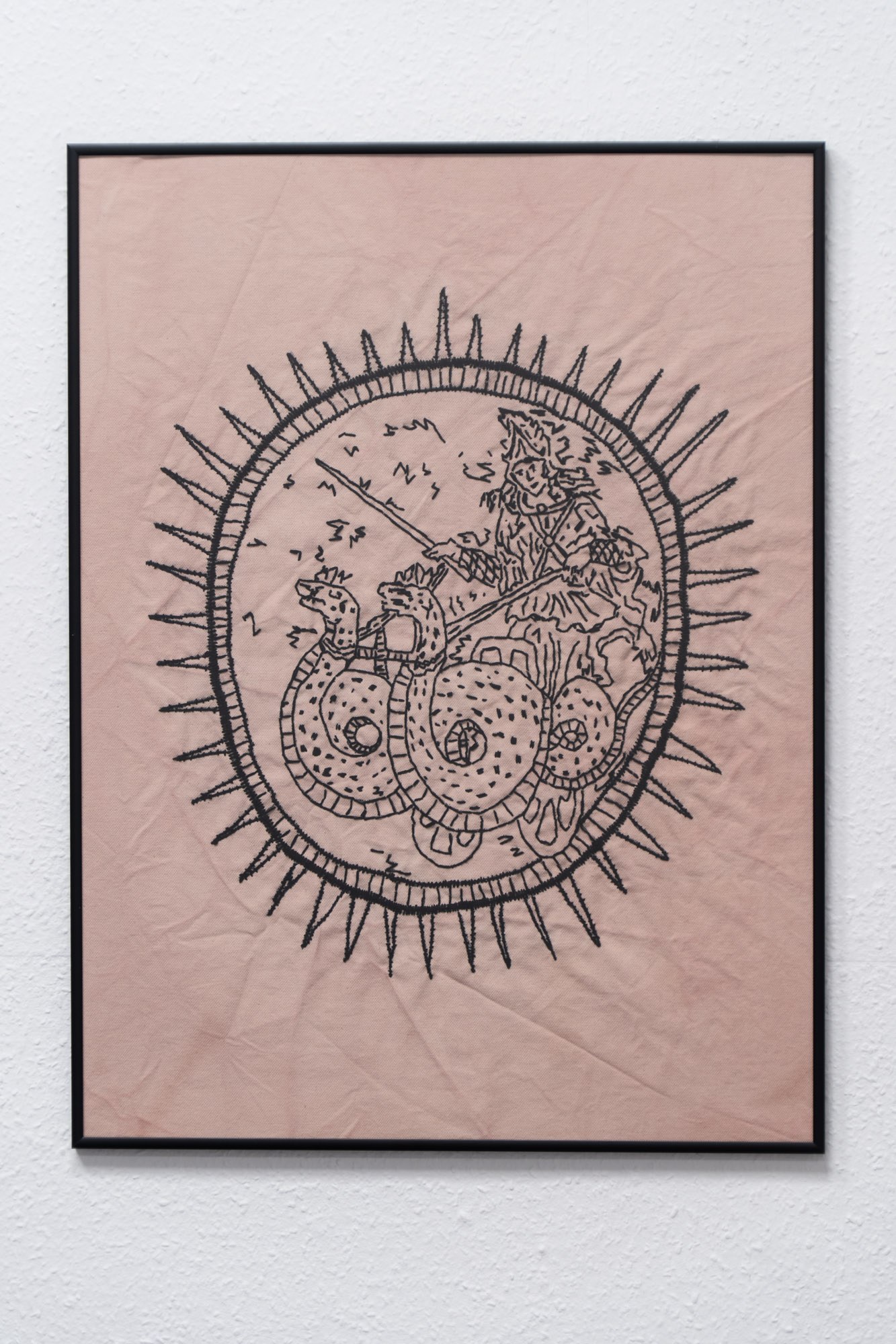 MEDEA / embroidery on hand dyed cotton, aluminum frame / 60 x 80 cm / 2023