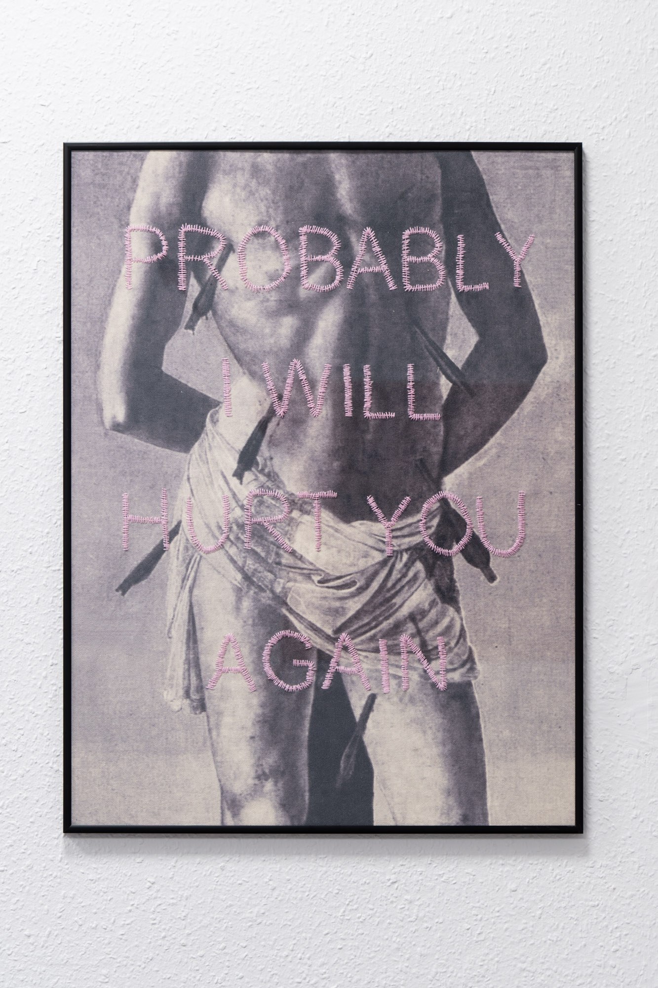 SAINT SEBASTIAN (PROBABLY I WILL HURT YOU AGAIN) / embroidery and ink jet print on cotton, aluminum frame / 60 x 80 cm / 2023