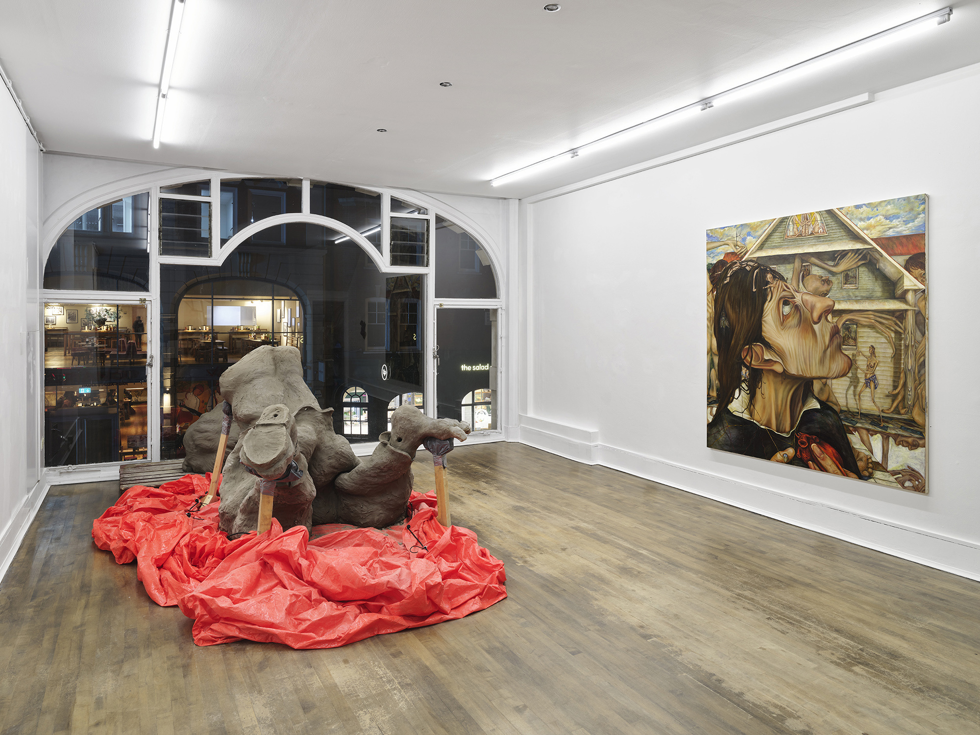 Nour El Saleh, Untitled, 2024 Oil on Canvas 210x190 cm Benjamin Orlow, Ritual City, 2023 Bronze, shoe polish 41x23x13 cm