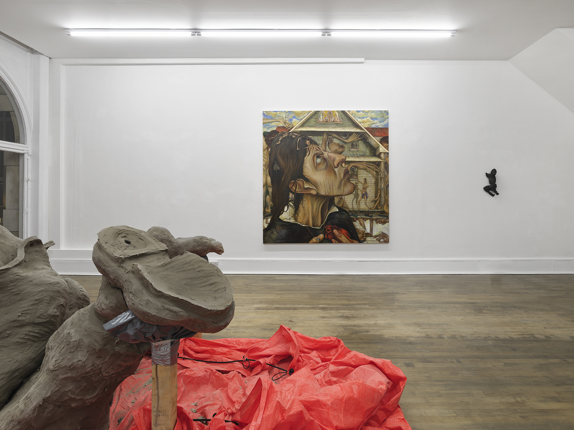 Nour El Saleh, Untitled, 2024 Oil on Canvas 210x190 cm Benjamin Orlow, Ritual City, 2023 Bronze, shoe polish 41x23x13 cm