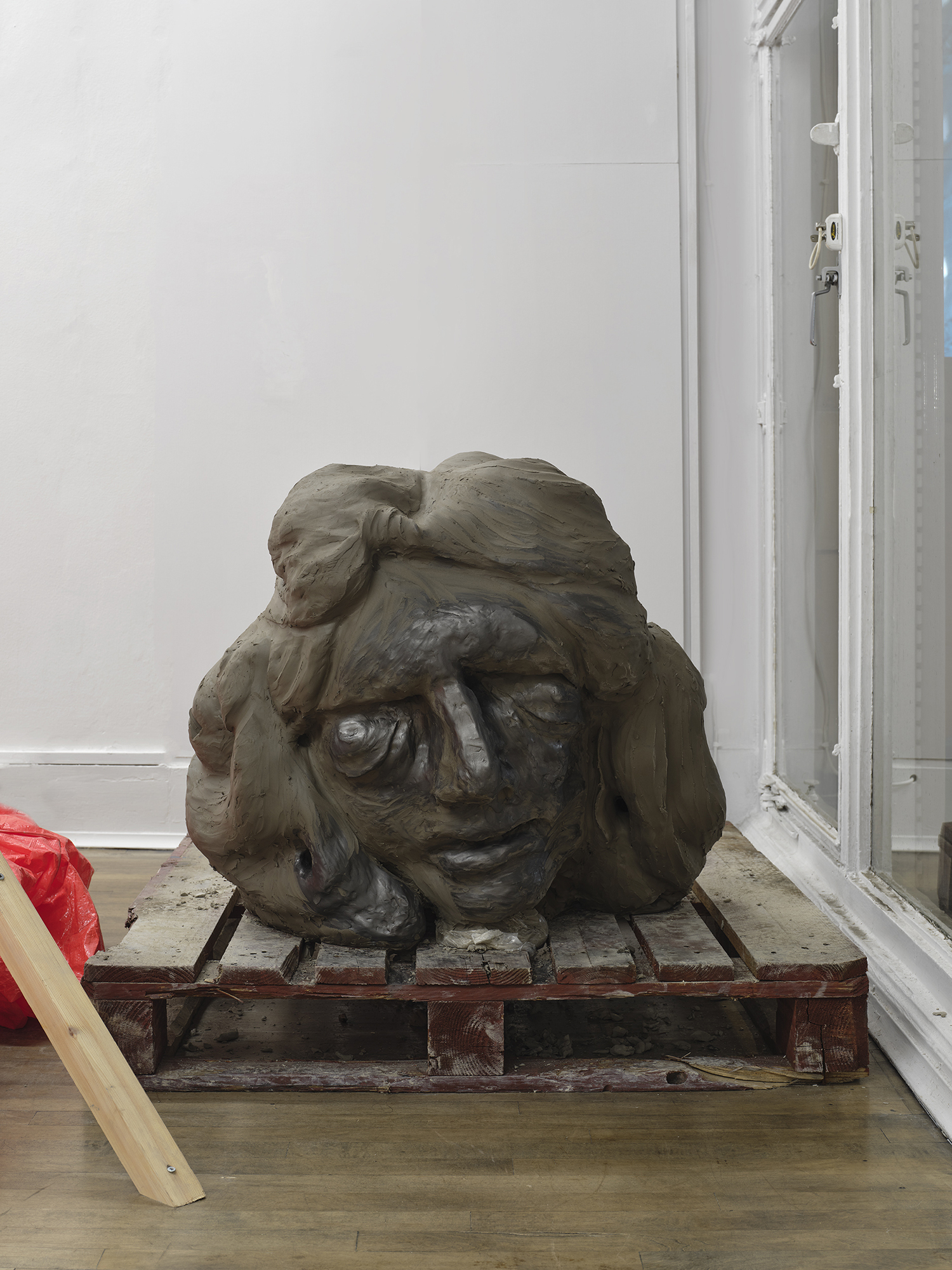 Benjamin Orlow, Ritual City, 2024 Clay, graphite, wood, tarp Dimensions variable