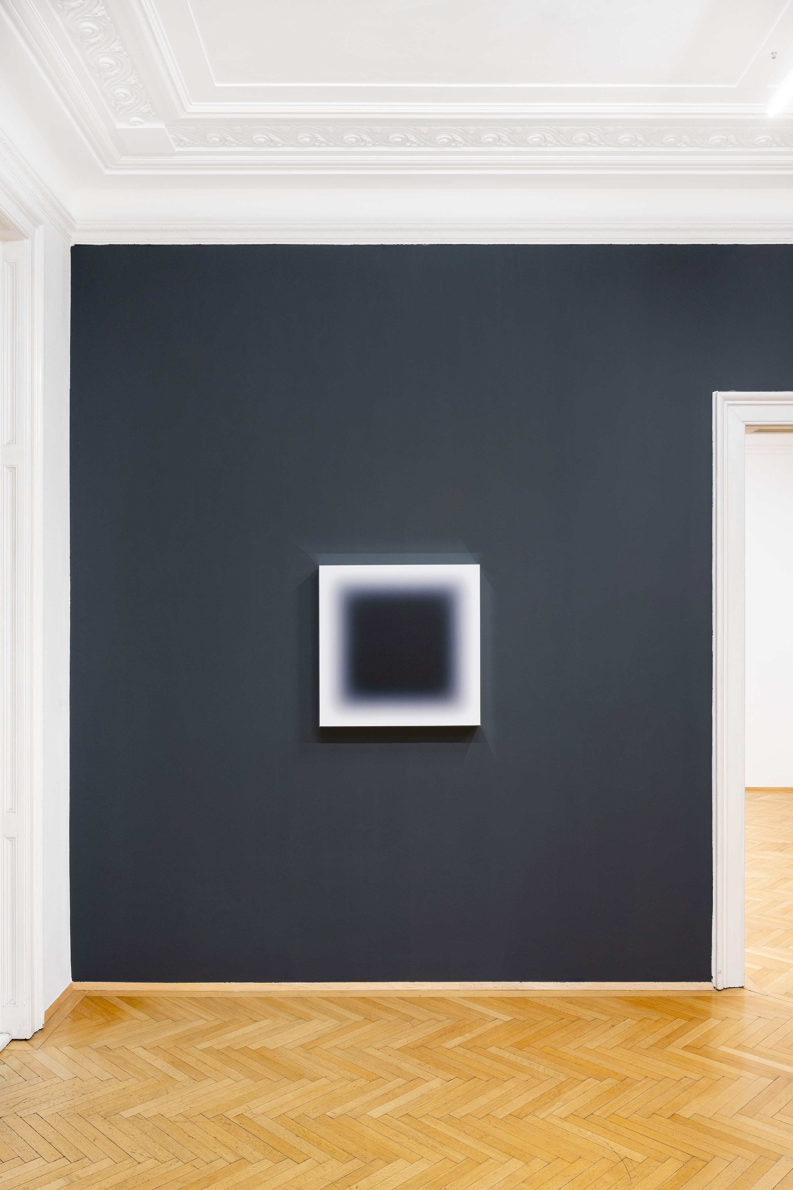 Jonny Niesche: Untitled (White to Black), 2023, Wood, acrylic mirror, fabric, 71 x 71 x 9 cm
